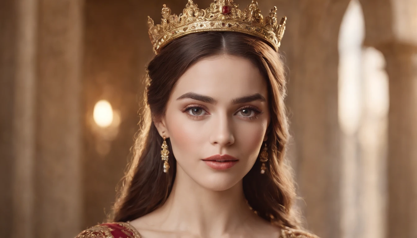 Full body realistic image of a beautiful woman queen of Israel, sensual, mysterious, evil, dressed in odaliska, blue eyes, beautiful long hair, inside the palace, high definition image quality, perfect image.