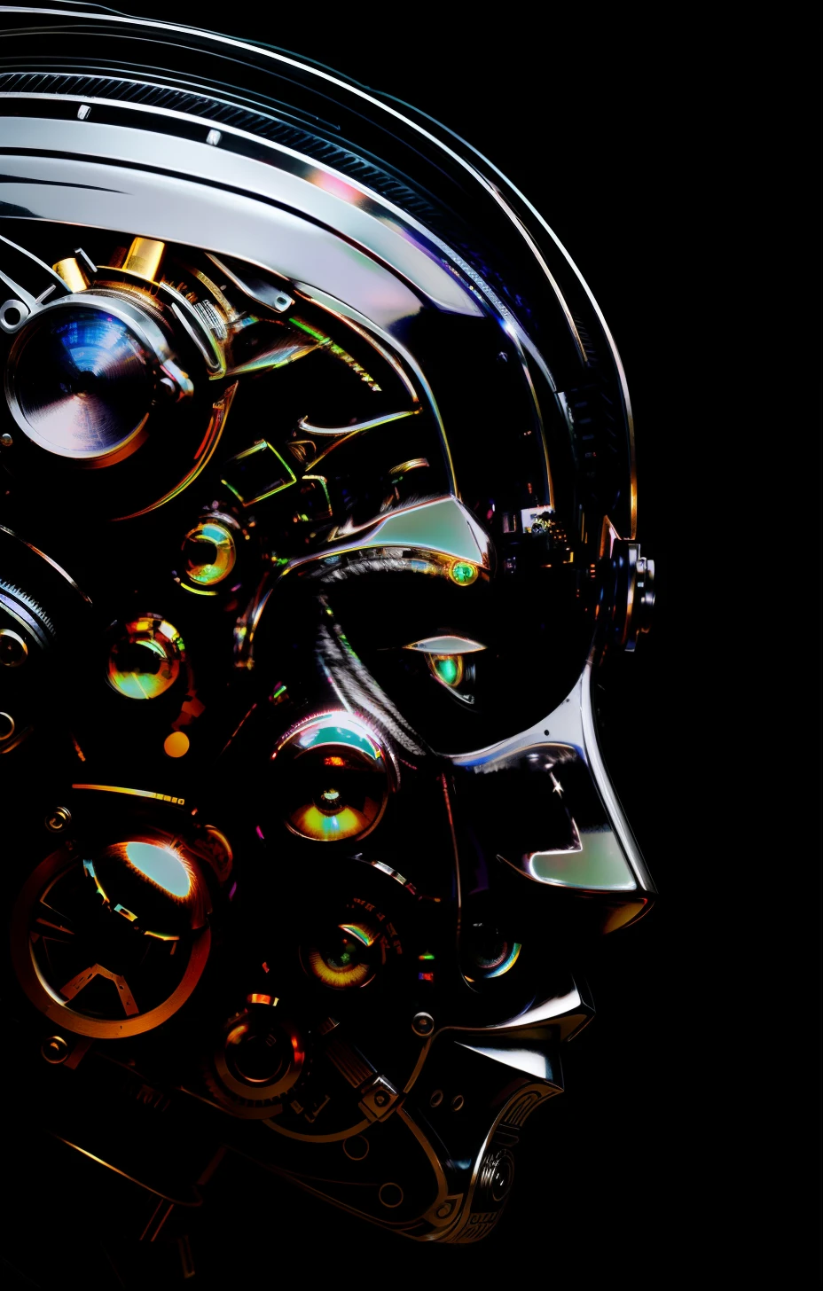 a cute kitten made out of metal，(Cyborg:1.1)，([Tail | detailed wire]:1.3)，(Complicated details)，hdr，(Complicated details，ultra - detailed:1.2)，Cinema lenses，Vignette，at centre，Macro lens, Cyborg, Cyberpunk Style, ((Intricate details)), hdr, ((Intricate details, ultra - detailed)), cinema shot, Vignette, Perfect (((Gorgeous face))), Highly detailed, iintricate