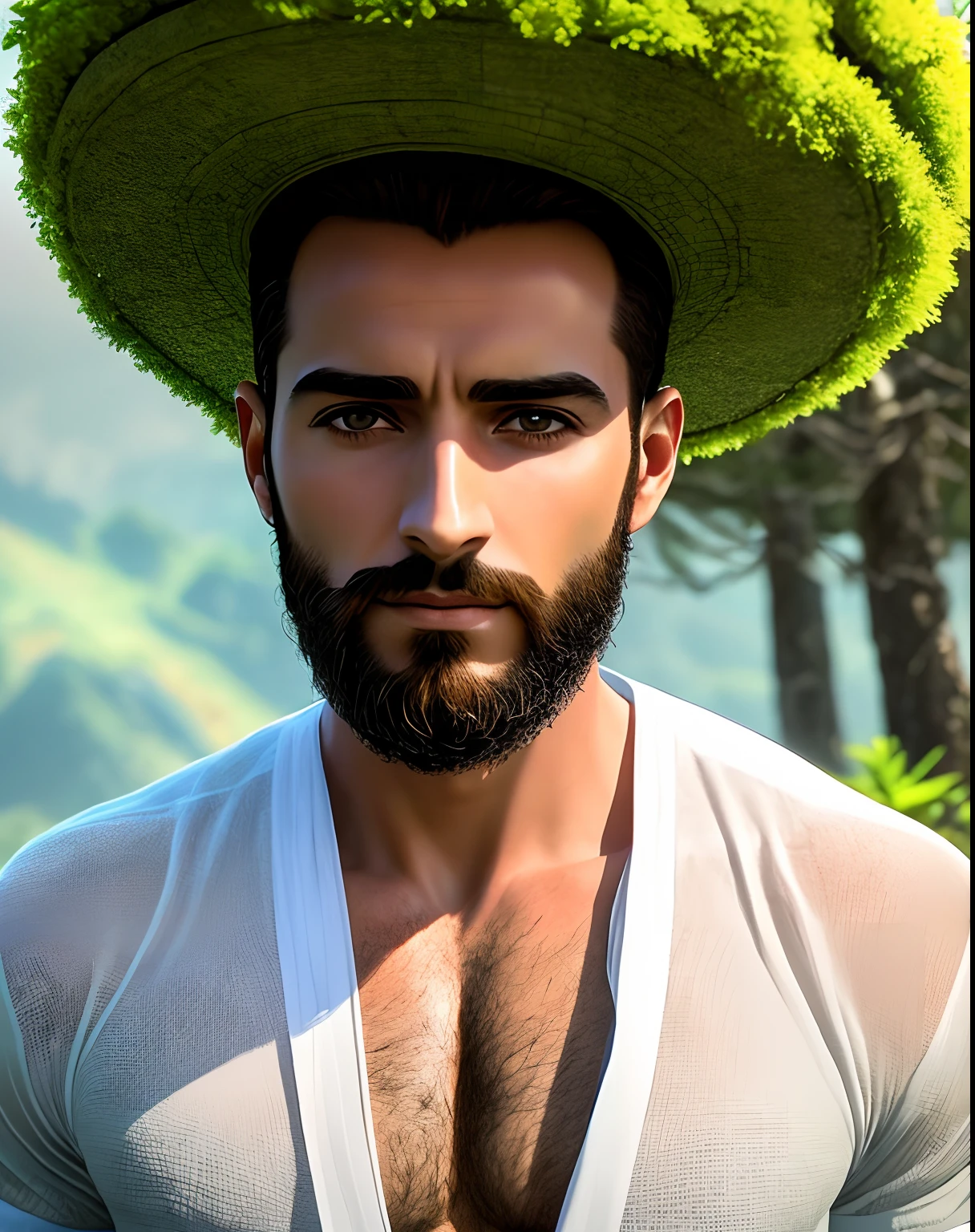 (simetria), centrado, um ((nearby)) retrato de cima, (Jesus), um homem muito magro, Appearance of the Middle East, com cabelos longos e barba preta, wearing a long white tunic, 35mm, pele natural, detalhes de roupas, textura 8k, 8k, detalhes insanos, detalhes complexos, hiperdetalhados altamente detalhados, realistas, soft Cinematic Light, HDR, foco nítido, ((((cinematic visual)))), intrincado, elegante, altamente detalhado