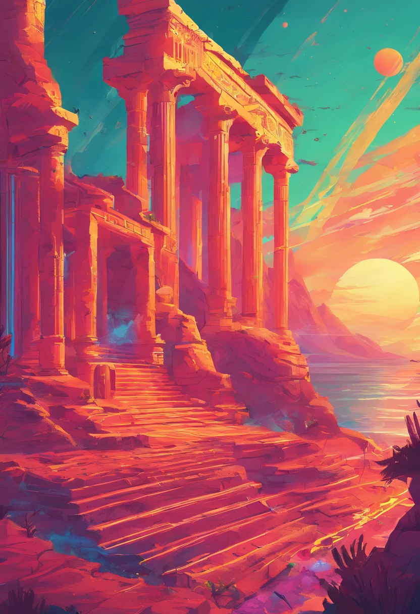 Ancient Greece，Athena ，—width 672, arte de paisagem, environment design illustration, scenery art detailed, vista para o mar, Conceito-Arte, Arte digital altamente detalhada em 4k, Pintura digital 4K, Pintura digital 4k, stunning digital illustration, fundo do deserto, arte conceitual de pintura digital, pintura digital detalhada