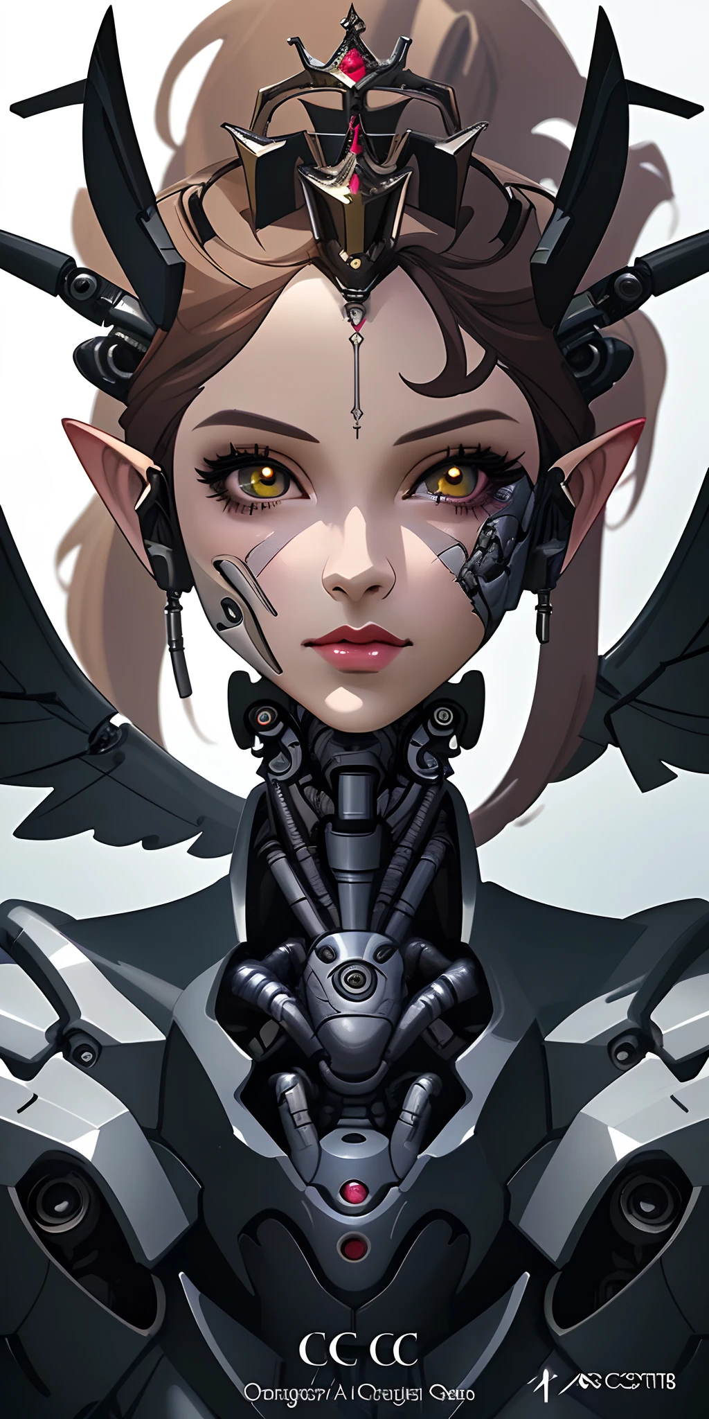 a close up of a woman in a costume with wings, detailed digital anime art, beautiful cyborg angel girl, portrait of a cyborg queen, perfect anime cyborg woman, beutiful girl cyborg, 4k detailed digital art, 4k highly detailed digital art, stunning cgsociety, detailed fantasy digital art, 2. 5 d cgi anime fantasy artwork, cyberpunk robotic elvish queen