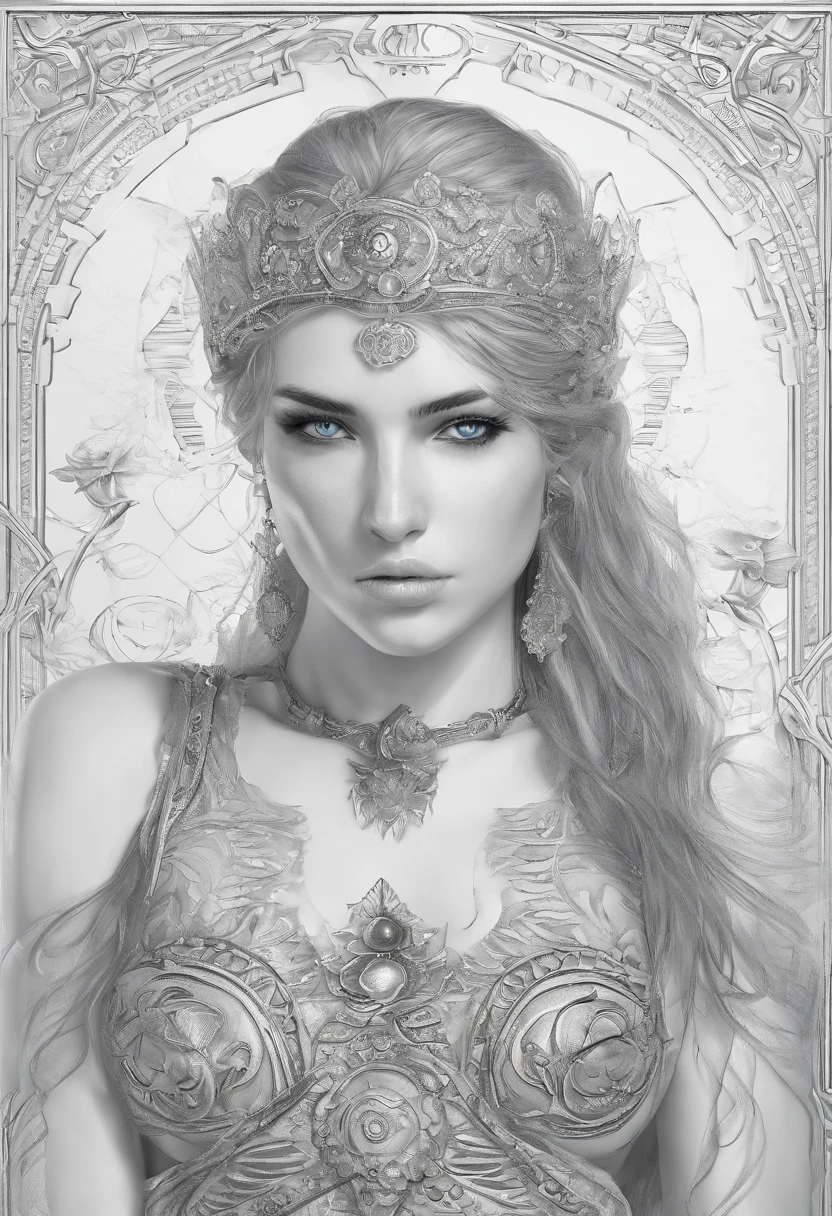 (best qualtiy,ultra - detailed,Most Best Illustration,Best shadow,tmasterpiece,A high resolution,professionalartwork,famousartwork),Detailed eyes,beautidful eyes,closeup cleavage,sci-fy,colored sclera,Robot eyes,face markings,Tattooed with,(fractalized,Fractal eyes),largeeyes,Wide eyes,(Eye focus),sface focus,Cosmic eyes,Space eyes,Close-up of metal sculpture of a woman with a moon in her hair,goddes。extremly high detail,3 d goddess portrait,Extremely detailed footage of the goddess,a stunning portrait of a goddess,Side image of the goddess,portrait of a beautiful goddess,Full body close-up portrait of the goddess,hecate goddess,portrait of a norse moon goddess,goddess of space and time