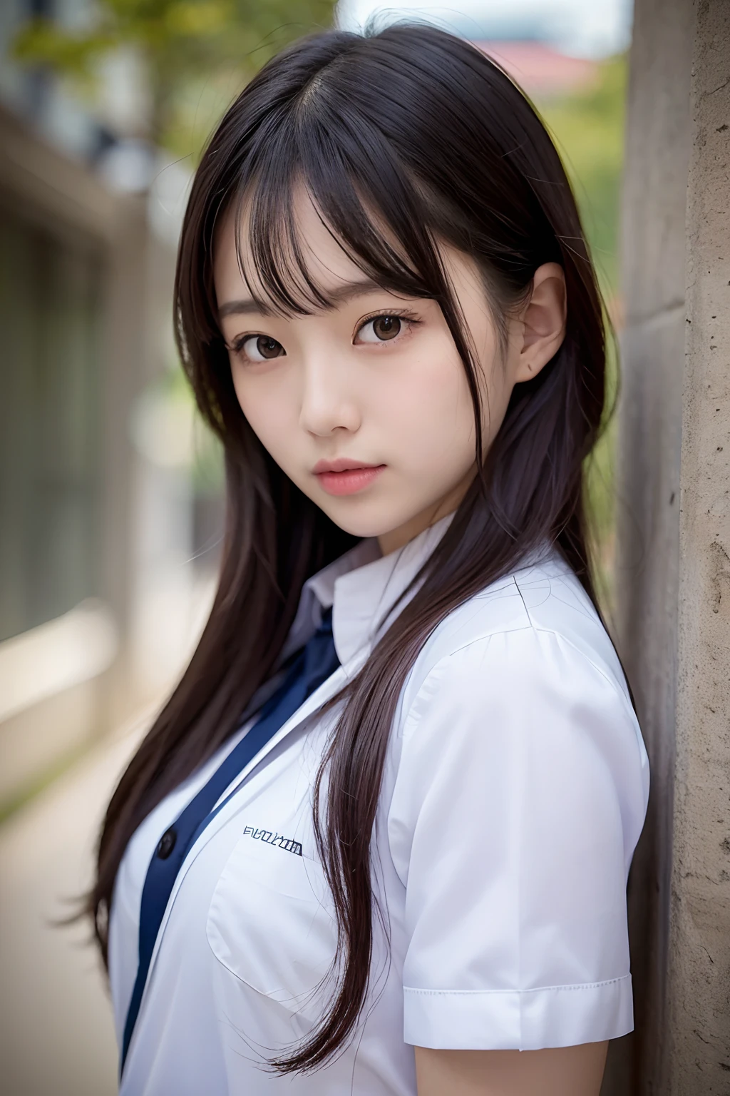 Slender Asian girl、Kpop High School Girl、((校服))、((top-quality、8K、masterpiece:1.3))、Crisp focus:1.2、Beautiful Women in Perfect Figure:1.4、Highly detailed facial and skin texture、A detailed eye、Thin、Beautiful expression、Symmetrical face、full body Esbian、slightly naked、A sexy、however、Panties are visible