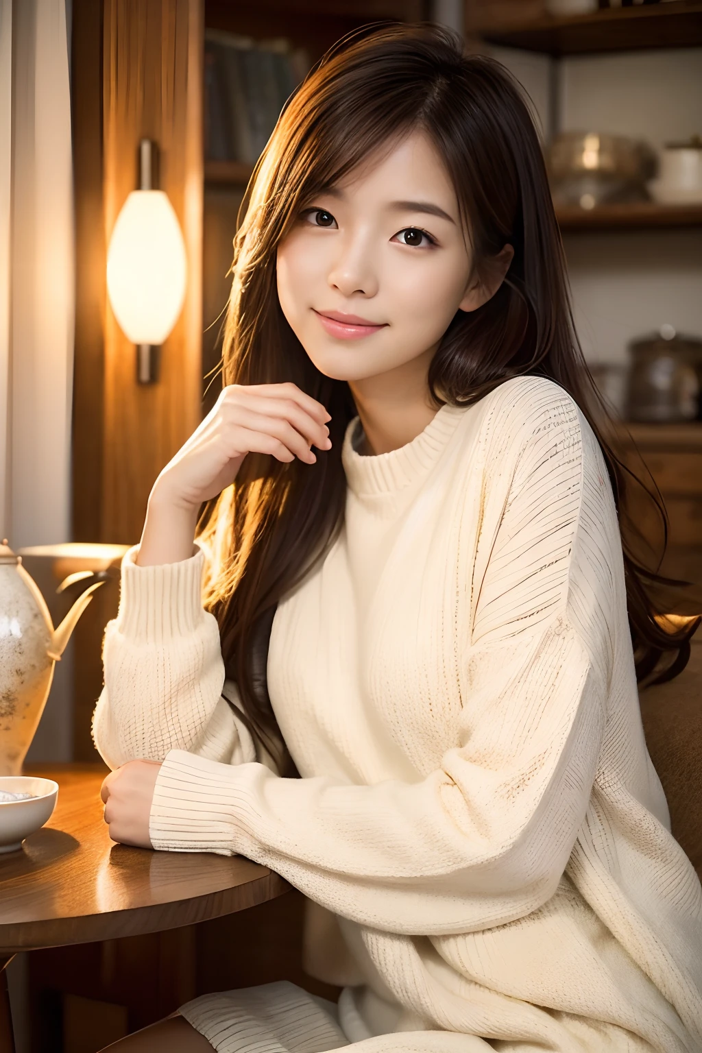 Peaceful girl, Carefree and relaxed atmosphere, Surrounded by a warm and heartwarming environment. She enjoys the simple pleasures of life, Read books、Drinking tea, etc.. The scene is painted in a soft and sober art style, Similar to gentle illustration. Image quality is the highest caliber, Ultra-detailed elements and a realistic, photorealistic touch. The colors are vivid and rich, Exudes tranquility and satisfaction. The lighting is calm and warm, Shine a gentle glow on the scene, creating a cozy and inviting ambiance.