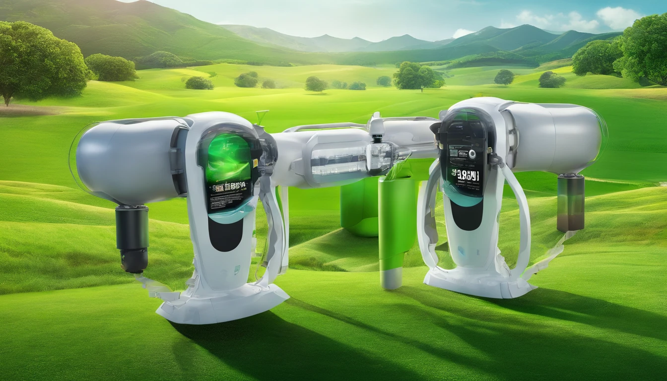 A new energy battery,On green meadows,Realistic photos with AI technology,sense of science and technology