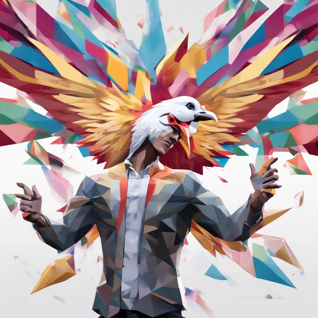((Man with a chicken head))、body builder、Only the head is a chicken human、Perfect centering, Wear a student team jacket, Wearing sunglasses, Wearing headphones, cheerfulness, Standing position, Abstract beauty, Centered, Looking at the camera, Facing the camera, Approaching perfection, Dynamic, Highly detailed, Smooth, Sharp Focus, 8K, hight resolution, Illustration, art by carne griffiths and wadim kashin, White background、total、Full Body Angle、flying though the air