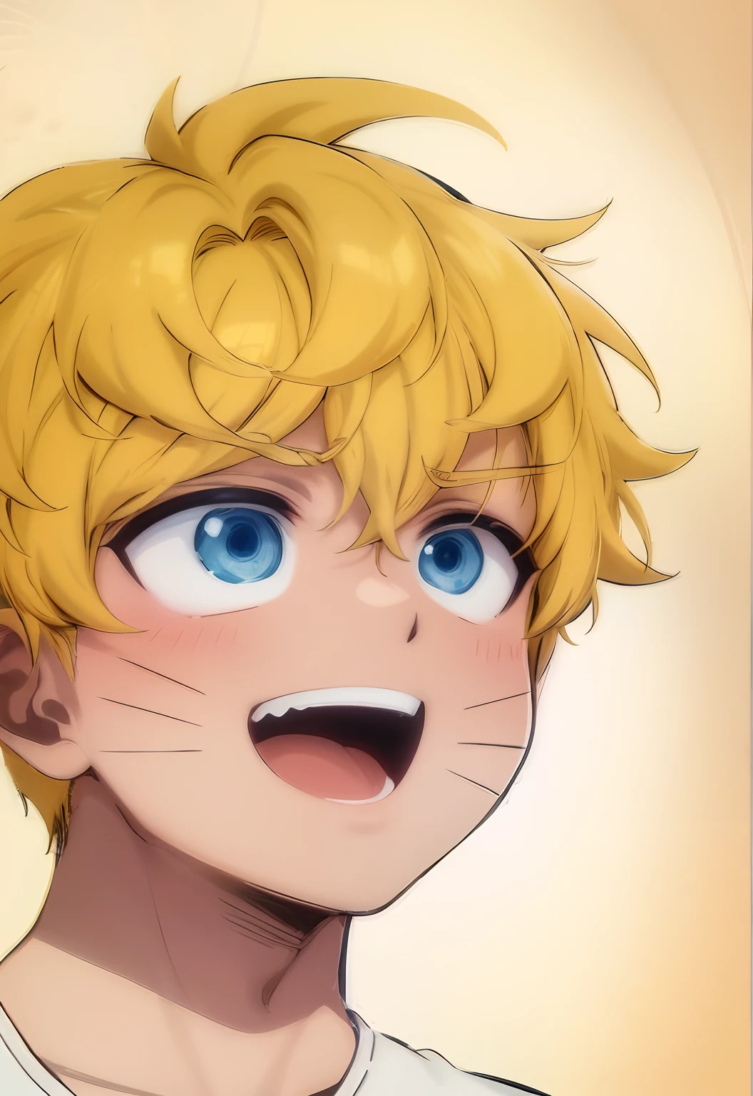 anime com cabelo amarelo e olhos azuis sorrindo, Menino com olhos amarelos, arte de anime, menino animeo, 8k!, fanart de alta qualidade, em estilo anime, digital manga art, estilo de anime limpo e detalhado, Digital anime illustration, colored manga art, menino loiro, menicabelo amarelono de cabelo dourado, olhos, garoto de olhos azuis, menino de cabelo amarelo e olhos azu