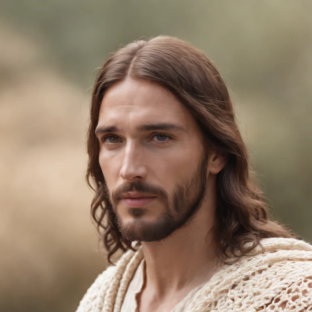 jesus christ, wearing crochet clothes, beautiful, clear day, professional photo, 4k, ultrarealistic, cinematic