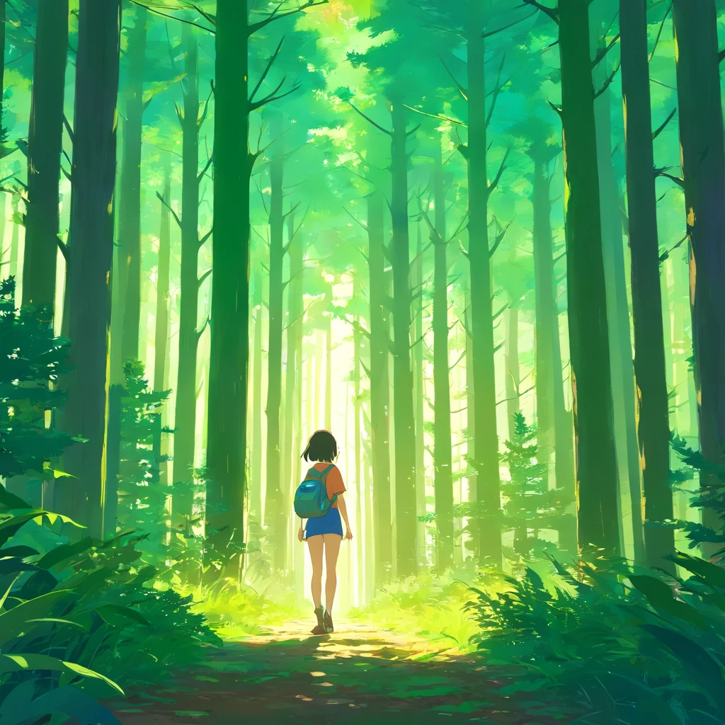 Tyndall Light，ln the forest，Don't show people。coniferous forest。