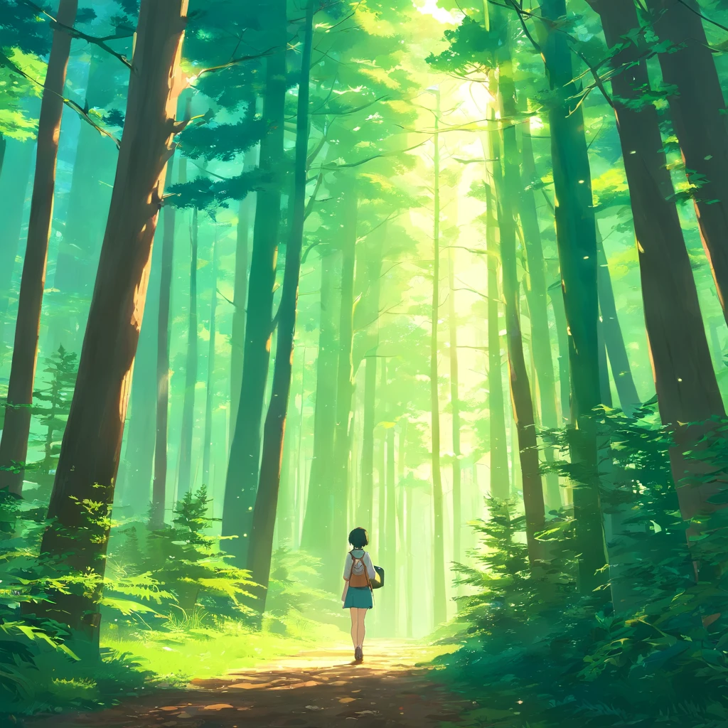 Tyndall Light，ln the forest，Don't show people。coniferous forest。
