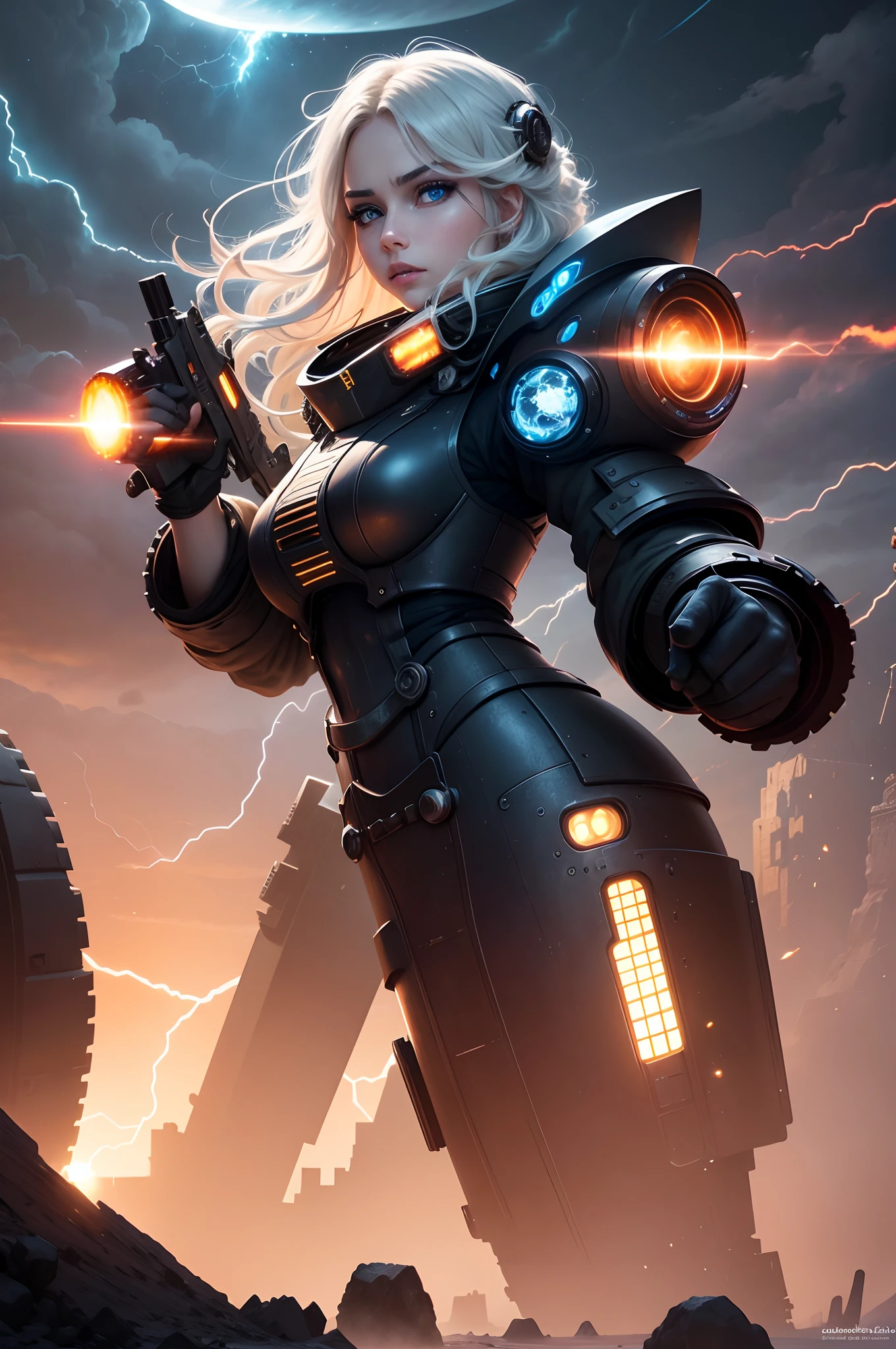 realistic visual effects，attractive beautiful，dramatic contrast，Gentle lighting，Delicate warmth，the soft light，hyper HD，Extremely colorful，best qualityer，Snow-whiteskin，8K high quality，Sexy goddess，A pair of big eyes are beautiful and moving，White skin，Makeup，Sexy outfit，Armed with futuristic modern weapons，gold；jewely；Blue Electric，【Background with】Large gears，Large gears，Doomsday ruins，Giant tornado，Strange sky，Lightning Thunder，The setting sun burns the dark clouds，Multiple planets，The end of the world，Multiple planets，Mards，Jupiter，Mercury，Strange sky，The Eiffel Tower，Egyptian pyramids，Great Wall of China，Giant Tornado ultra-futuristic car，Cool headlights。realistic visual effects，attractive beautiful，dramatic contrast，Gentle lighting，Delicate warmth，the soft light，hyper HD，Extremely colorful，best qualityer，Snow-whiteskin，8K high quality，Sexy goddess，A pair of big eyes are beautiful and moving，White skin，Makeup，Sexy outfit，Armed with futuristic modern weapons，gold；jewely；Blue Electric，【Background with】Large gears，Large gears，Doomsday ruins，Giant tornado，Strange sky，Lightning Thunder，The setting sun burns the dark clouds，Multiple planets，The end of the world，Multiple planets，Mards，Jupiter，Mercury，Strange sky，Giant Tornado ultra-futuristic car，Cool headlights