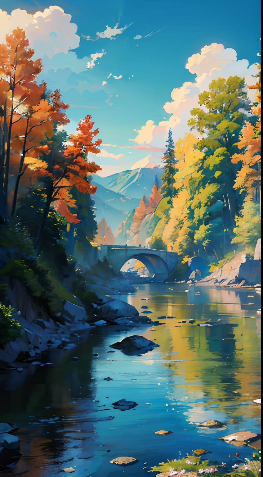 (scenery, masterpiece, best quality:1.6), no human, landscape, 8k, raw photo, absurdres, (open sky,blue sky:1.2), cloud, river, (woods, small waterfall, weeds:0.8), perspective, depth of field, HDR, sharp focus, highres, photography, realistic, highest detailed, extreme detailed, ultra detailed, finely detail