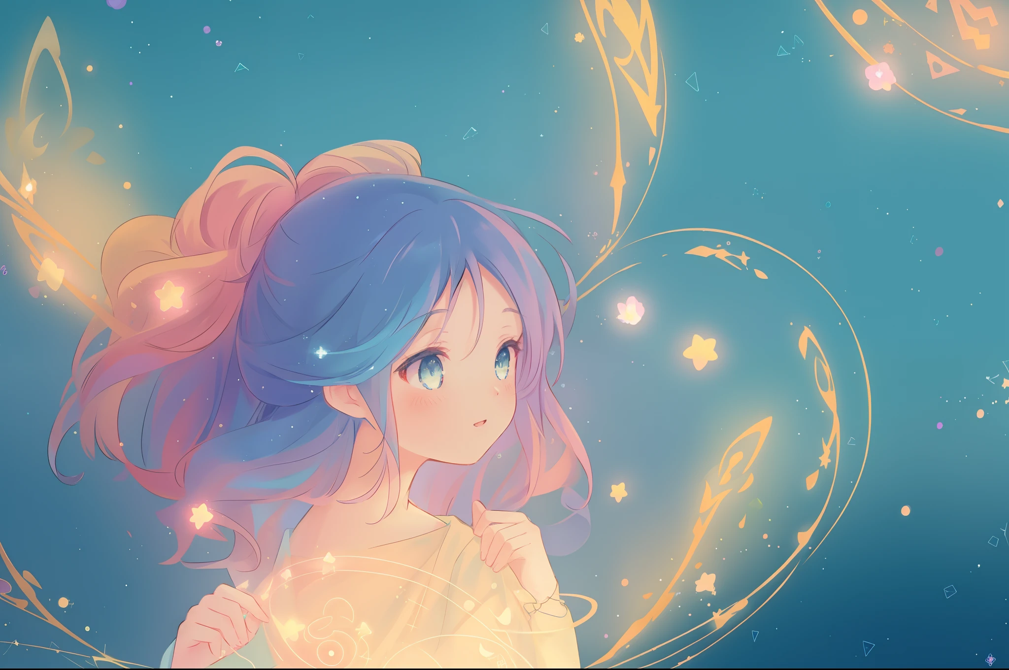 anime, princess flowing gown, glowing ethereal hair, anime girl with cosmic hair, beautiful young wind spirit, beautiful anime art style, beautiful digital illustration, inspired by Glen Keane, inspired by Lois van Baarle, disney art style, glowing aura around her, jen bartel, glowing lights, (masterpiece, best quality), sharp focus, 8k resolution, intricate detail, highly detailed, swirling lines of light, magical lights, whimsical, magical, fantasia background, pastel colors, beautiful girl, golden ratio, perfection, beautiful face, sparkling detailed eyes