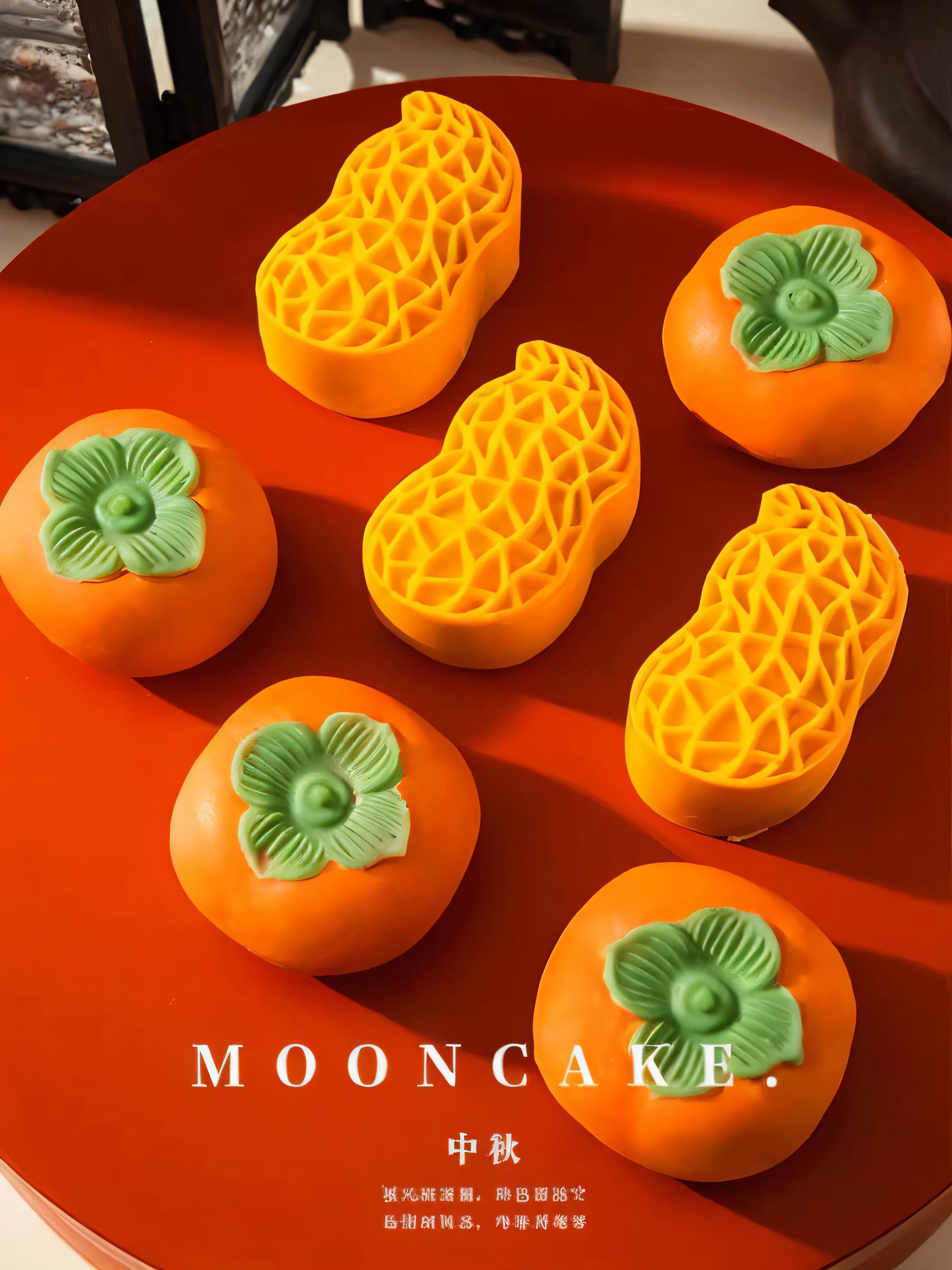 There are four oranges on the plate，There is a green leaf on it, F 2.5, inspired by Tang Di, F 2. 0, C 12.0, zmonzheng, carved soap, made of glazed, Orange: 0.5, F4.5, wondrous, 6 4 0, orange pastel colors, Uptrend ，