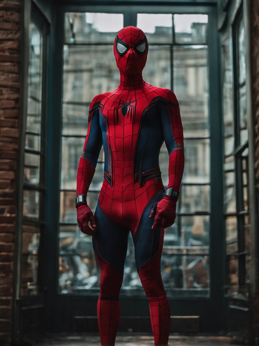 Spiderman as a zombie,(top-quality、8K、32K、masterpiece、nffsw:1.3)、(The ultra -The high-definition)、(Photorealsitic:1.4)、Raw photography,Perfect eyes,Charming perfect figure,actionpose:1.2,Detailed cyberpunk fashion、World of Cyberpunk,depth of fields,blurry backround,、