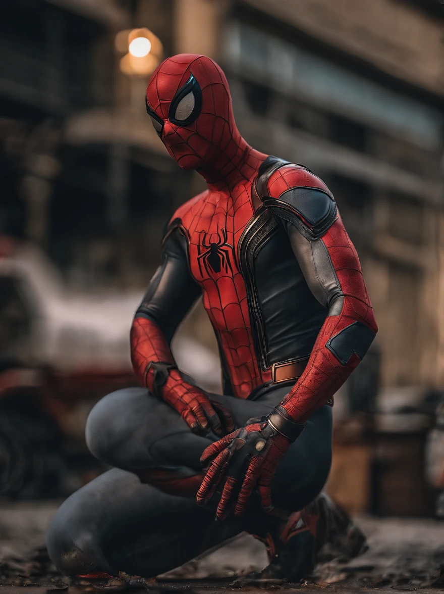 Spiderman as a zombie,(top-quality、8K、32K、​masterpiece、nffsw:1.3)、(The ultra -The high-definition)、(Photorealsitic:1.4)、Raw photography,Perfect eyes,Charming perfect figure,actionpose:1.2,Detailed cyberpunk fashion、World of Cyberpunk,depth of fields,blurry backround,、