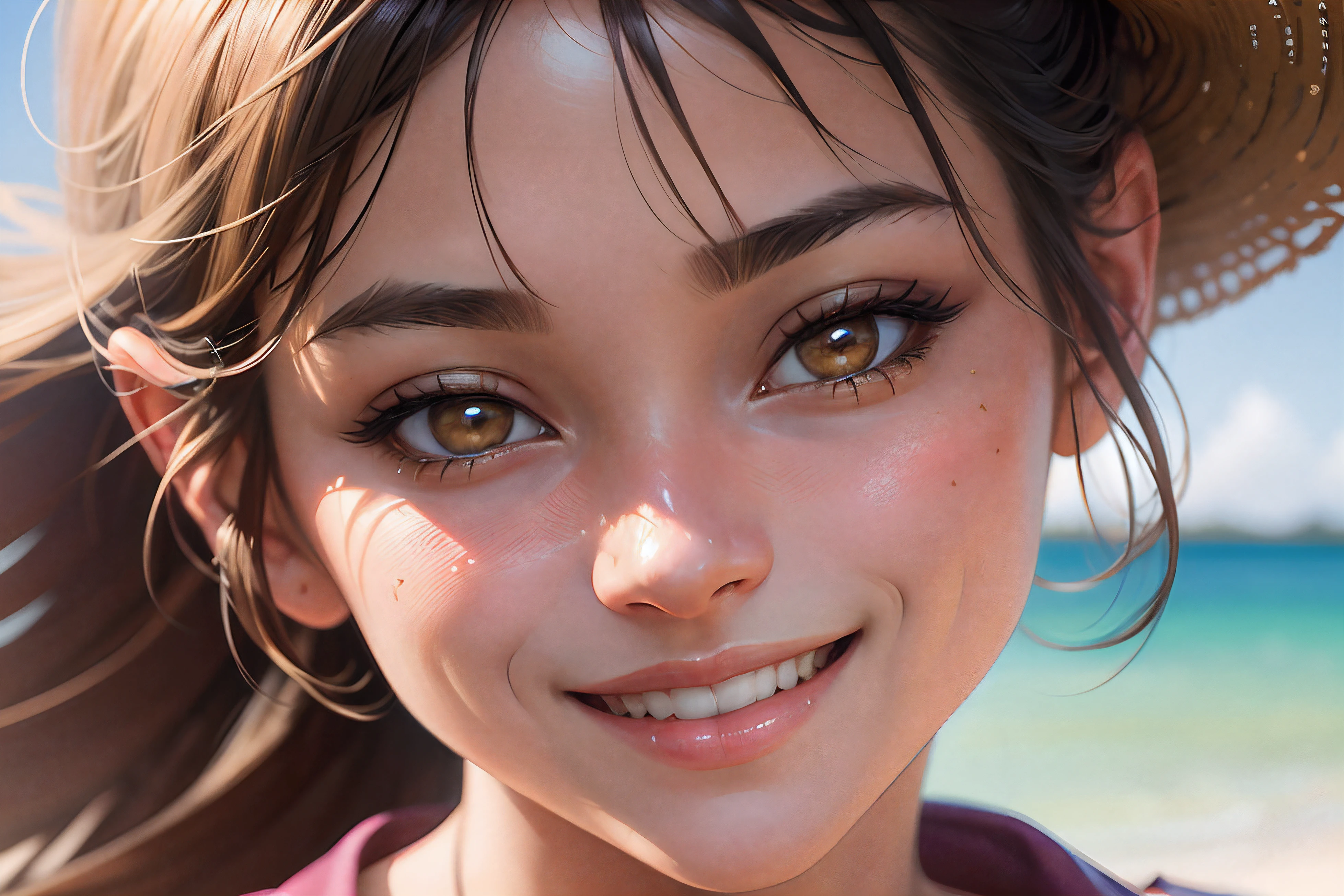 a close up of a woman with a smile on her face, stanley artgerm lau, realistically shaded, photoreal, the girl and the sun, a beautiful -agedl, clean image, face close - up, pastel artwork, highly detailed, superior high quality