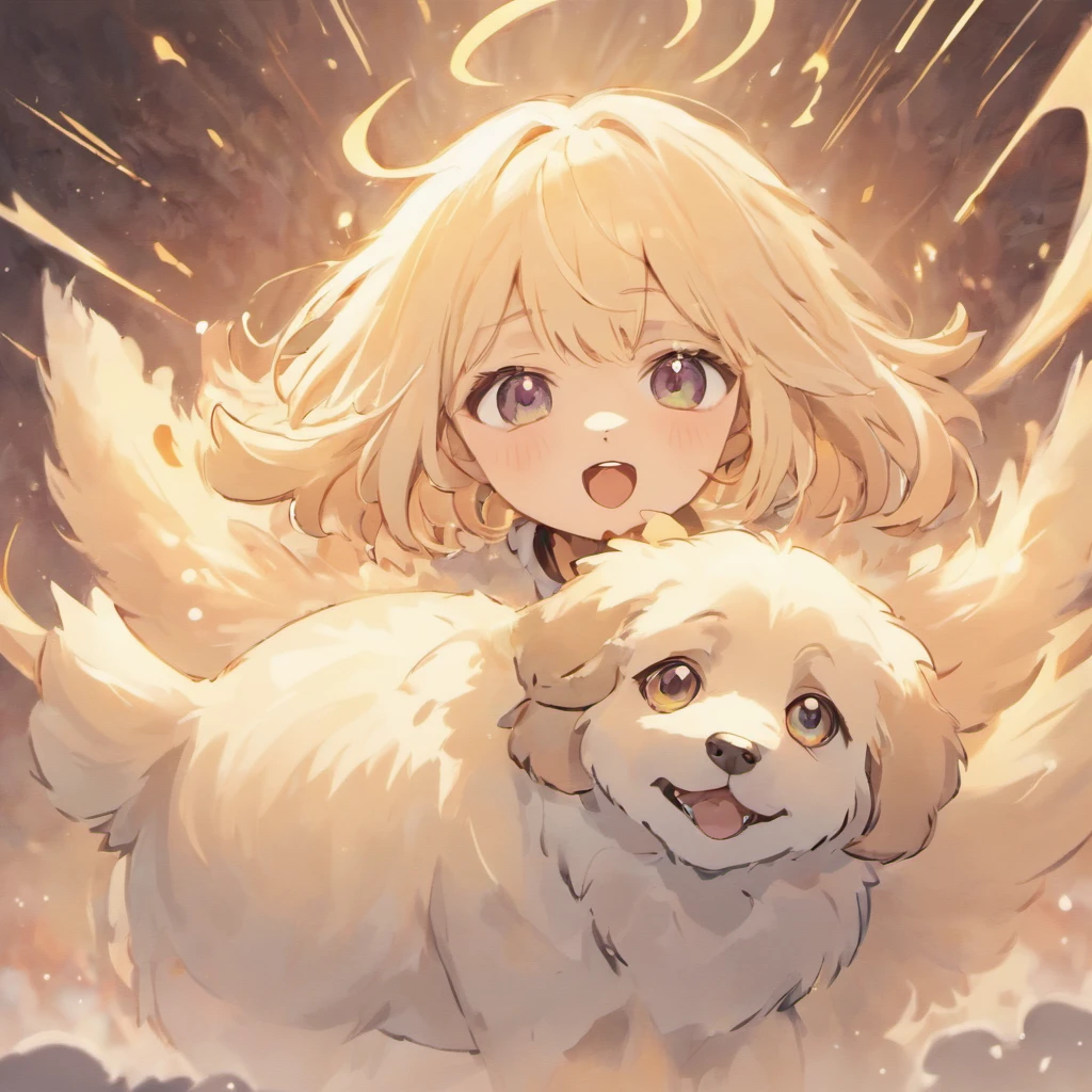 White hairs、One puppy、fluffy fur、White puppy、Vigorous、Puppy who loves anime、,, furry animal,Maltipoo puppy、Jumping、Golden Retriever Puppies、