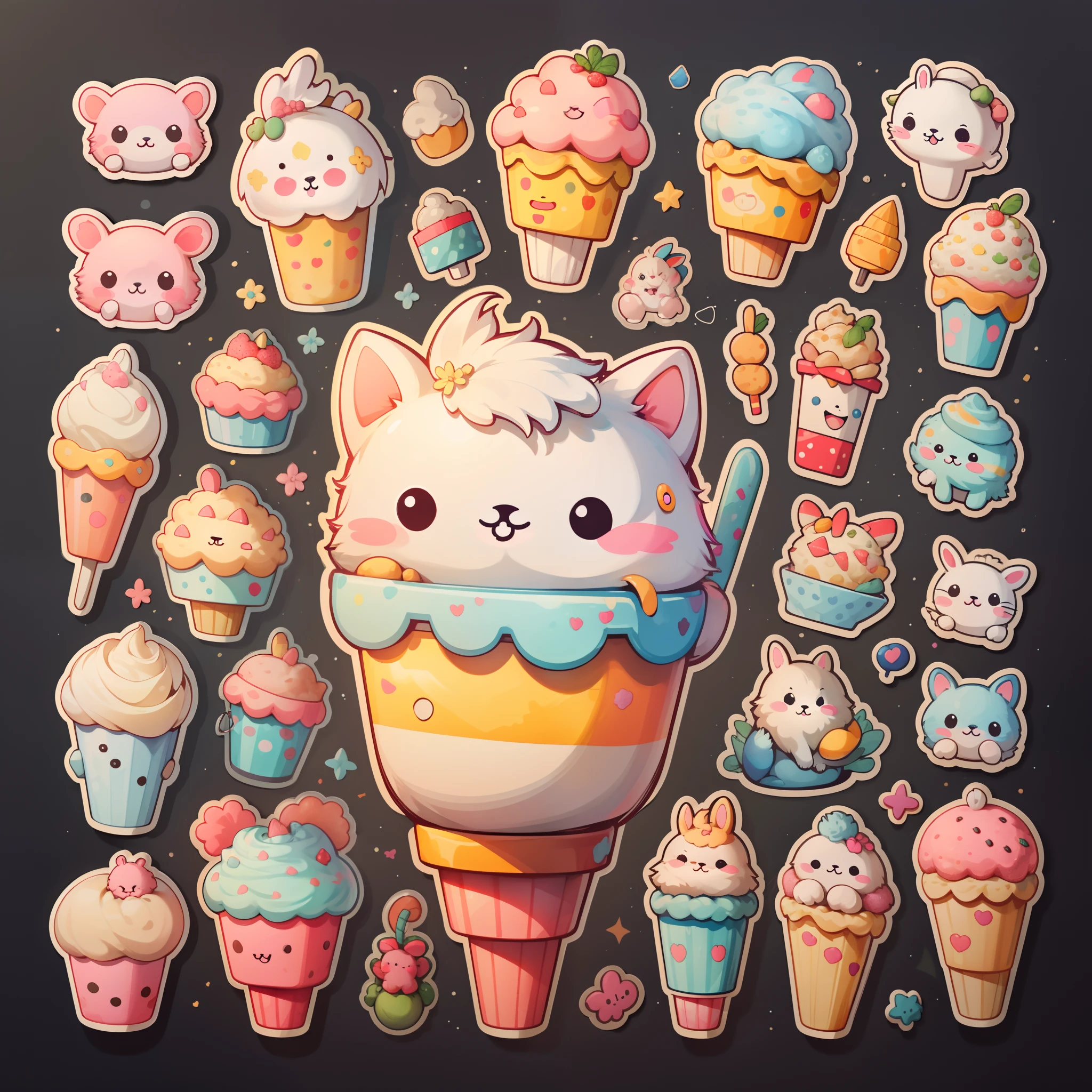 a sticker,A variety of ice cream for cute bunny,simple backgound,overlooks,overlooks,Pets random