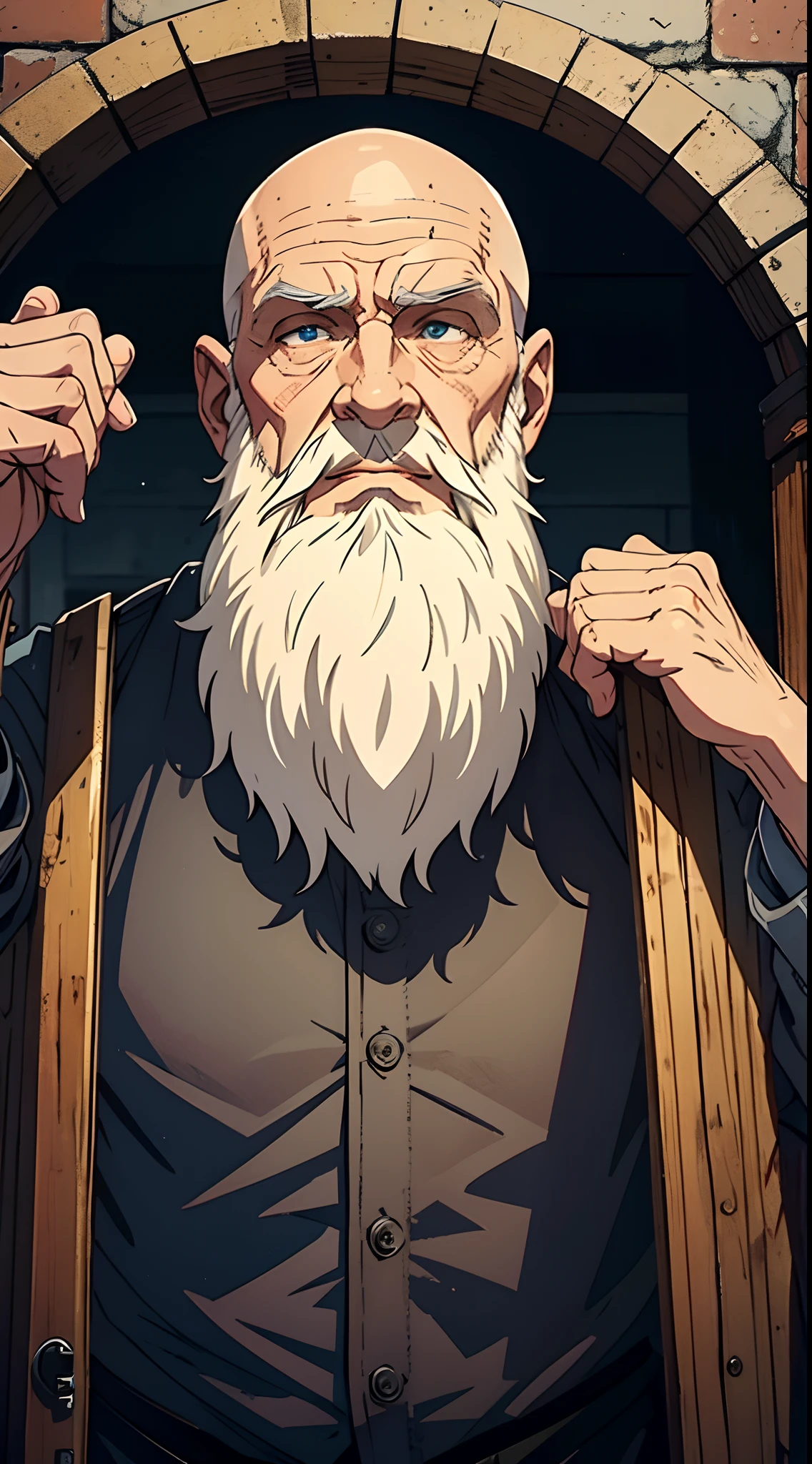 old, elderly, bald, big beard