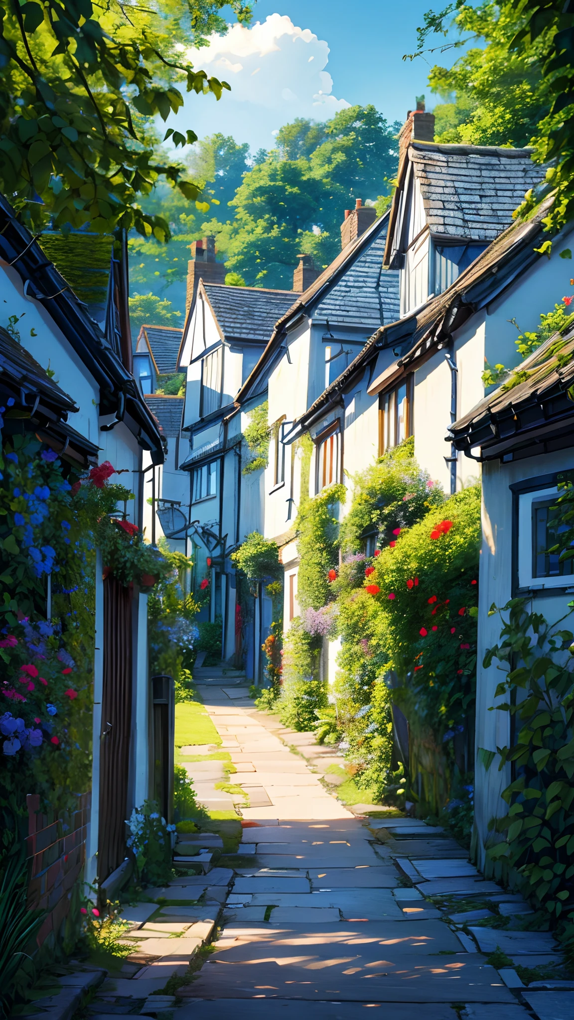 A village street in the English countryside, (ultradetailed:1.3)