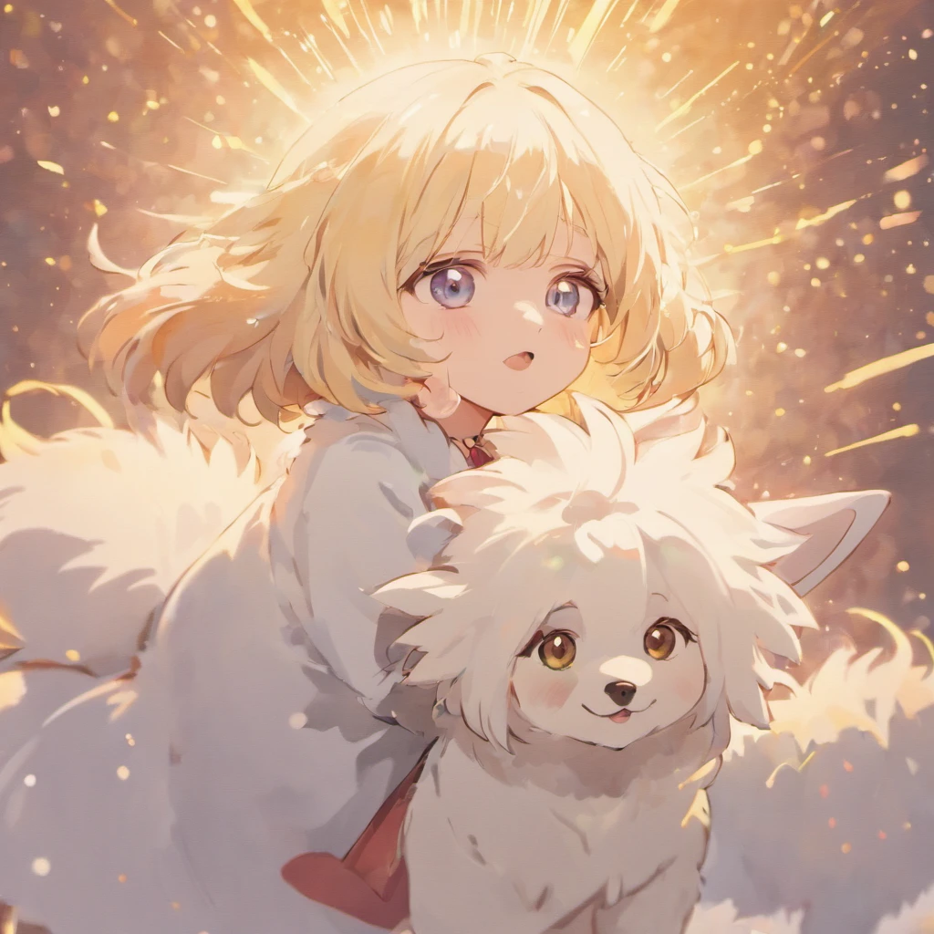 White hairs、One puppy、fluffy fur、White puppy、Vigorous、Puppy who loves anime、,, furry animal,Maltipoo puppy、Jumping、Golden Retriever Puppies、