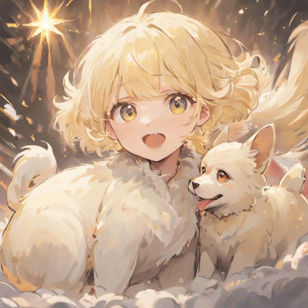 White hairs、One puppy、fluffy fur、White puppy、Vigorous、Puppy who loves anime、,, furry animal,Maltipoo puppy、Jumping、Golden Retriever Puppies、
