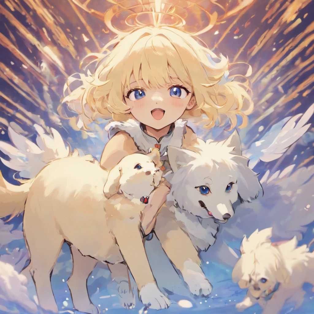 White hairs、One puppy、fluffy fur、White puppy、Vigorous、Puppy who loves anime、,, furry animal,Maltipoo puppy、Jumping、Golden Retriever Puppies、