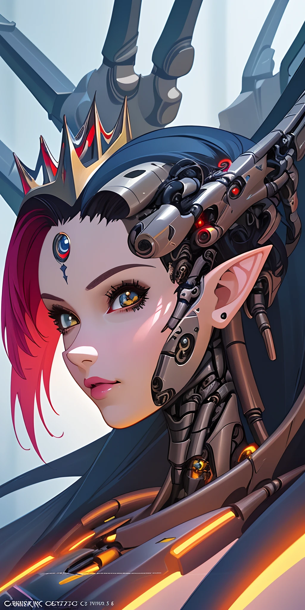 a close up of a woman in a costume with wings, detailed digital anime art, beautiful cyborg angel girl, portrait of a cyborg queen, perfect anime cyborg woman, beutiful girl cyborg, 4k detailed digital art, 4k highly detailed digital art, stunning cgsociety, detailed fantasy digital art, 2. 5 d cgi anime fantasy artwork, cyberpunk robotic elvish queen