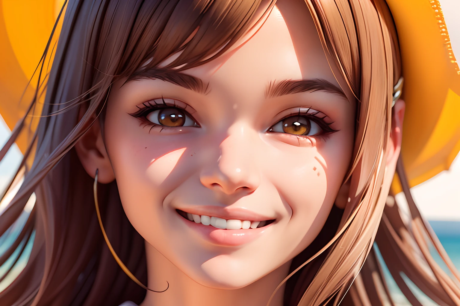a close up of a woman with a smile on her face, stanley artgerm lau, realistically shaded, photoreal, the girl and the sun, a beautiful -agedl, clean image, face close - up, pastel artwork, highly detailed, superior high quality
