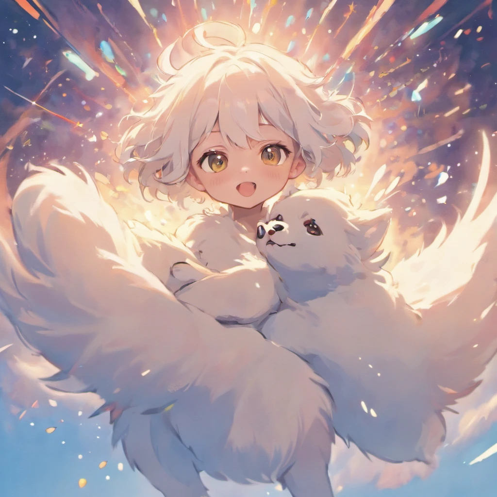White hairs、One puppy、fluffy fur、White puppy、Vigorous、Puppy who loves anime、,, furry animal,Maltipoo puppy、Jumping、Golden Retriever Puppies、