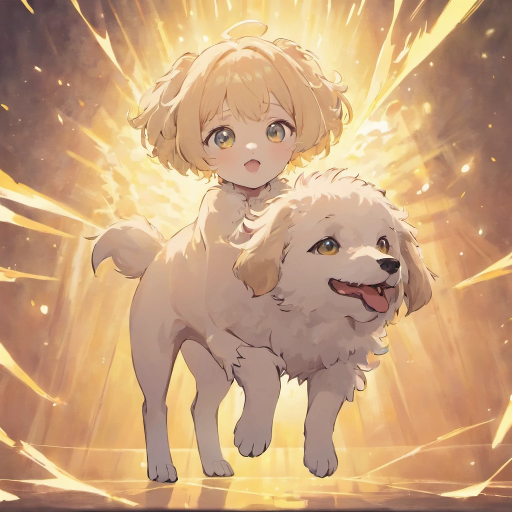 White hairs、One puppy、fluffy fur、White puppy、Vigorous、Puppy who loves anime、,, furry animal,Maltipoo puppy、Jumping、Golden Retriever Puppies、