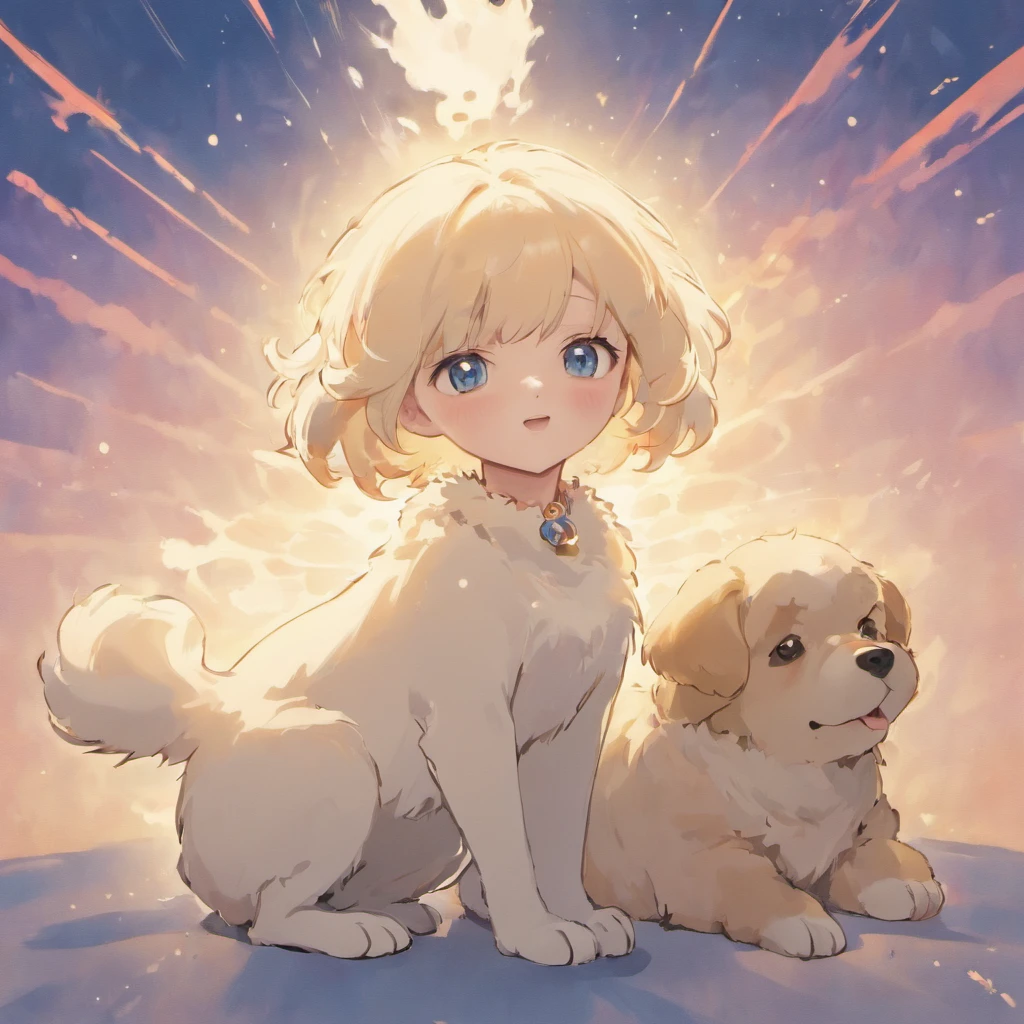 White hairs、One puppy、fluffy fur、White puppy、Vigorous、Puppy who loves anime、,, furry animal,Maltipoo puppy、Jumping、Golden Retriever Puppies、