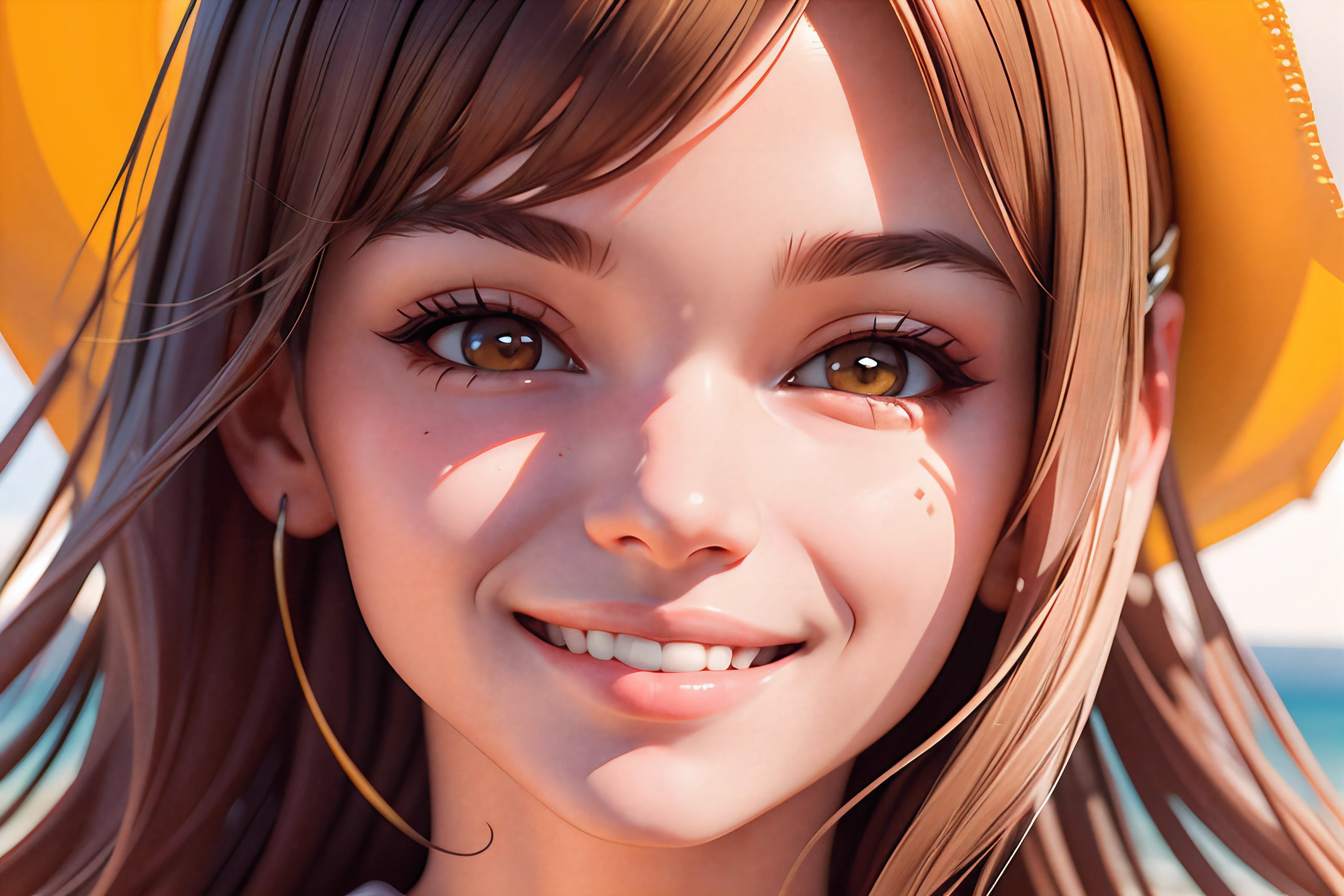 a close up of a woman with a smile on her face, stanley artgerm lau, realistically shaded, photoreal, the girl and the sun, a beautiful teen-aged girl, clean image, face close - up, pastel artwork, highly detailed, superior high quality