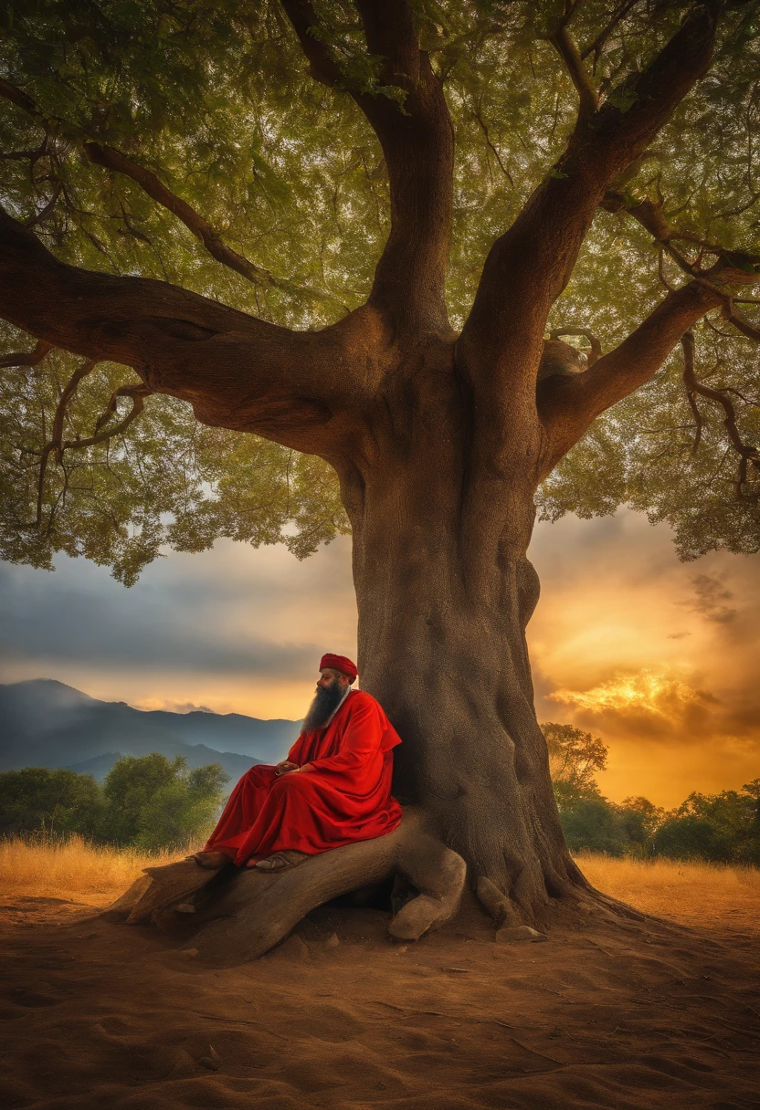wise man sitting under the tree HDR 4k, 8k