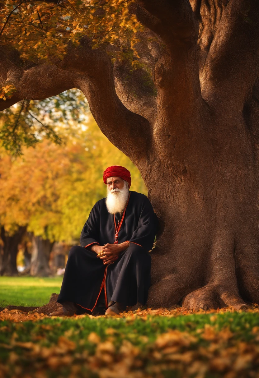 wise man sitting under the tree HDR 4k, 8k