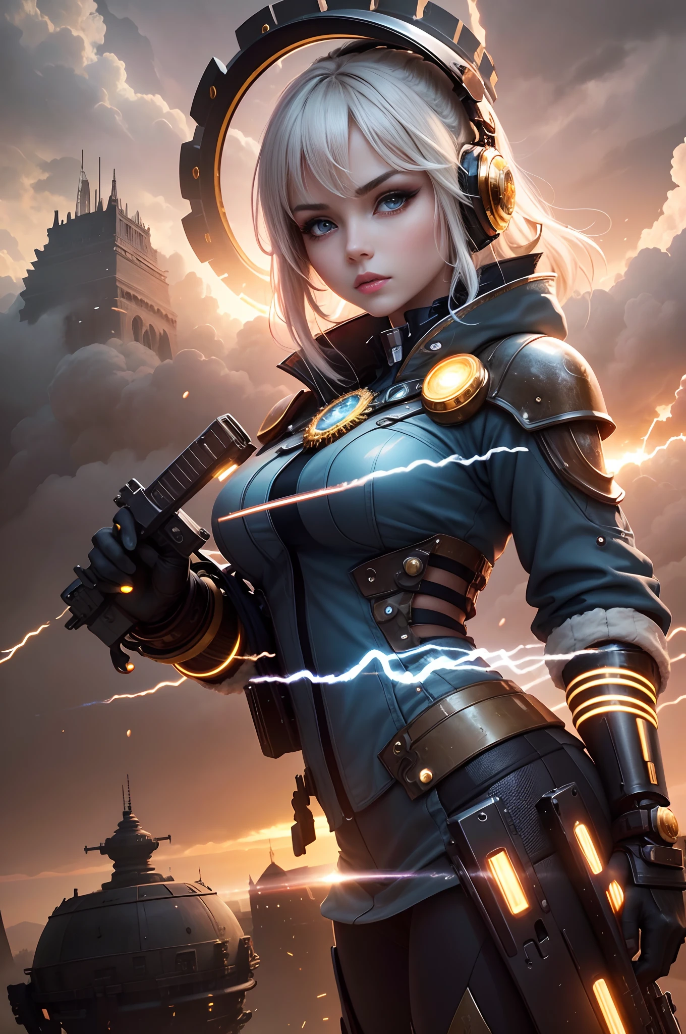 realistic visual effects，attractive beautiful，dramatic contrast，Gentle lighting，Delicate warmth，the soft light，hyper HD，Extremely colorful，best qualityer，Snow-whiteskin，8K high quality，Sexy goddess，A pair of big eyes are beautiful and moving，White skin，Makeup，Sexy outfit，Armed with futuristic modern weapons，gold；jewely；Blue Electric，【Background with】Large gears，Large gears，Doomsday ruins，Giant tornado，Strange sky，Lightning Thunder，The setting sun burns the dark clouds，Multiple planets，The end of the world，Multiple planets，Mards，Jupiter，Mercury，Strange sky，Giant Tornado ultra-futuristic car，Cool headlights。realistic visual effects，attractive beautiful，dramatic contrast，Gentle lighting，Delicate warmth，the soft light，hyper HD，Extremely colorful，best qualityer，Snow-whiteskin，8K high quality，Sexy goddess，A pair of big eyes are beautiful and moving，White skin，Makeup，Sexy outfit，Armed with futuristic modern weapons，gold；jewely；Blue Electric，【Background with】Large gears，Large gears，Doomsday ruins，Giant tornado，Strange sky，Lightning Thunder，The setting sun burns the dark clouds，Multiple planets，The end of the world，Multiple planets，Mards，Jupiter，Mercury，Strange sky，The Eiffel Tower，Egyptian pyramids，Great Wall of China，Giant Tornado ultra-futuristic car，Cool headlights。realistic visual effects，attractive beautiful，dramatic contrast，Gentle lighting，Delicate warmth，the soft light，hyper HD，Extremely colorful，best qualityer，Snow-whiteskin，8K high quality，Sexy goddess，A pair of big eyes are beautiful and moving，White skin，Makeup，Sexy outfit，Armed with futuristic modern weapons，gold；jewely；Blue Electric，【Background with】Large gears，Large gears，Doomsday ruins，Giant tornado，Strange sky，Lightning Thunder，The setting sun burns the dark clouds，Multiple planets，The end of the world，Multiple planets，Mards，Jupiter，Mercury，Strange sky，The Eiffel Tower，Egyptian pyramids，Great Wall of China，Giant Tornado ultra-futuristic car，Cool headlights。