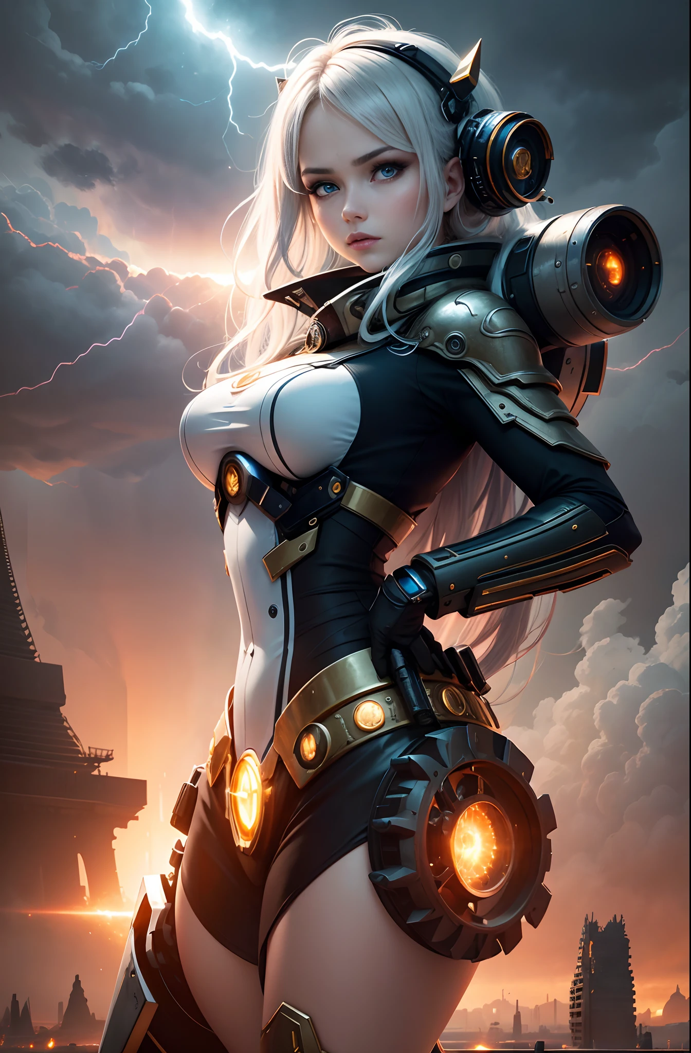 realistic visual effects,attractive beautiful,dramatic contrast,Gentle lighting,Delicate warmth,the soft light,hyper HD,Extremely colorful,best qualityer,Snow-whiteskin,8K high quality,Sexy goddess,A pair of big eyes are beautiful and moving,White skin,Makeup,Sexy outfit,Armed with futuristic modern weapons,gold;jewely;Blue Electric,【Background with】Large gears,Large gears,Doomsday ruins,Giant tornado,Strange sky,Lightning Thunder,The setting sun burns the dark clouds,Multiple planets,The end of the world,Multiple planets,Mards,Jupiter,Mercury,Strange sky,The Eiffel Tower,Egyptian pyramids,Great Wall of China,Giant Tornado ultra-futuristic car,Cool headlights。realistic visual effects,attractive beautiful,dramatic contrast,Gentle lighting,Delicate warmth,the soft light,hyper HD,Extremely colorful,best qualityer,Snow-whiteskin,8K high quality,Sexy goddess,A pair of big eyes are beautiful and moving,White skin,Makeup,Sexy outfit,Armed with futuristic modern weapons,gold;jewely;Blue Electric,【Background with】Large gears,Large gears,Doomsday ruins,Giant tornado,Strange sky,Lightning Thunder,The setting sun burns the dark clouds,Multiple planets,The end of the world,Multiple planets,Mards,Jupiter,Mercury,Strange sky,Giant Tornado ultra-futuristic car,Cool headlights