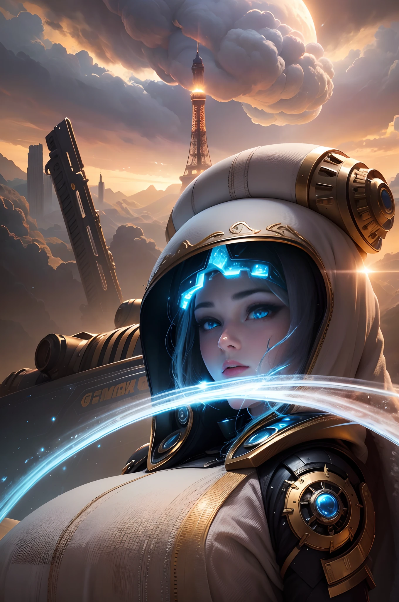 realistic visual effects,attractive beautiful,dramatic contrast,Gentle lighting,Delicate warmth,the soft light,hyper HD,Extremely colorful,best qualityer,Snow-whiteskin,8K high quality,Sexy goddess,A pair of big eyes are beautiful and moving,White skin,Makeup,Sexy outfit,Armed with futuristic modern weapons,gold;jewely;Blue Electric,【Background with】Large gears,Large gears,Doomsday ruins,Giant tornado,Strange sky,Lightning Thunder,The setting sun burns the dark clouds,Multiple planets,The end of the world,Multiple planets,Mards,Jupiter,Mercury,Strange sky,Giant Tornado ultra-futuristic car,Cool headlights。realistic visual effects,attractive beautiful,dramatic contrast,Gentle lighting,Delicate warmth,the soft light,hyper HD,Extremely colorful,best qualityer,Snow-whiteskin,8K high quality,Sexy goddess,A pair of big eyes are beautiful and moving,White skin,Makeup,Sexy outfit,Armed with futuristic modern weapons,gold;jewely;Blue Electric,【Background with】Large gears,Large gears,Doomsday ruins,Giant tornado,Strange sky,Lightning Thunder,The setting sun burns the dark clouds,Multiple planets,The end of the world,Multiple planets,Mards,Jupiter,Mercury,Strange sky,The Eiffel Tower,Egyptian pyramids,Great Wall of China,Giant Tornado ultra-futuristic car,Cool headlights。