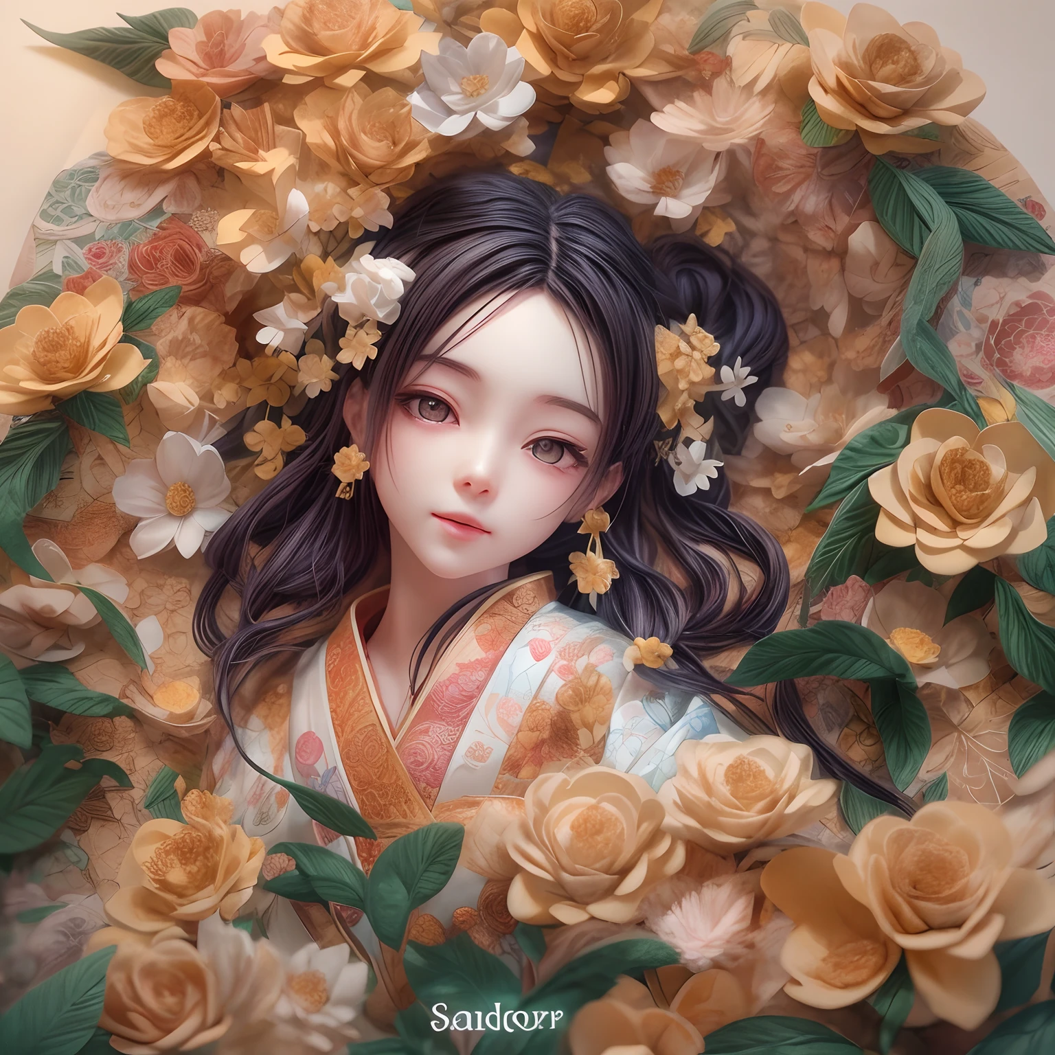 (sandbox:1.4),Movie Angle,(Cute girls,anatomy correct,full bodyesbian,Masterpiece camellia,Masterpiece Hanfu,ssmile),(paper art,Quilted paper art,geomerty),(plethora of colors,Best quality,high detal,tmasterpiece,Cinematic lighting effects,4K,Chiaroscuro)