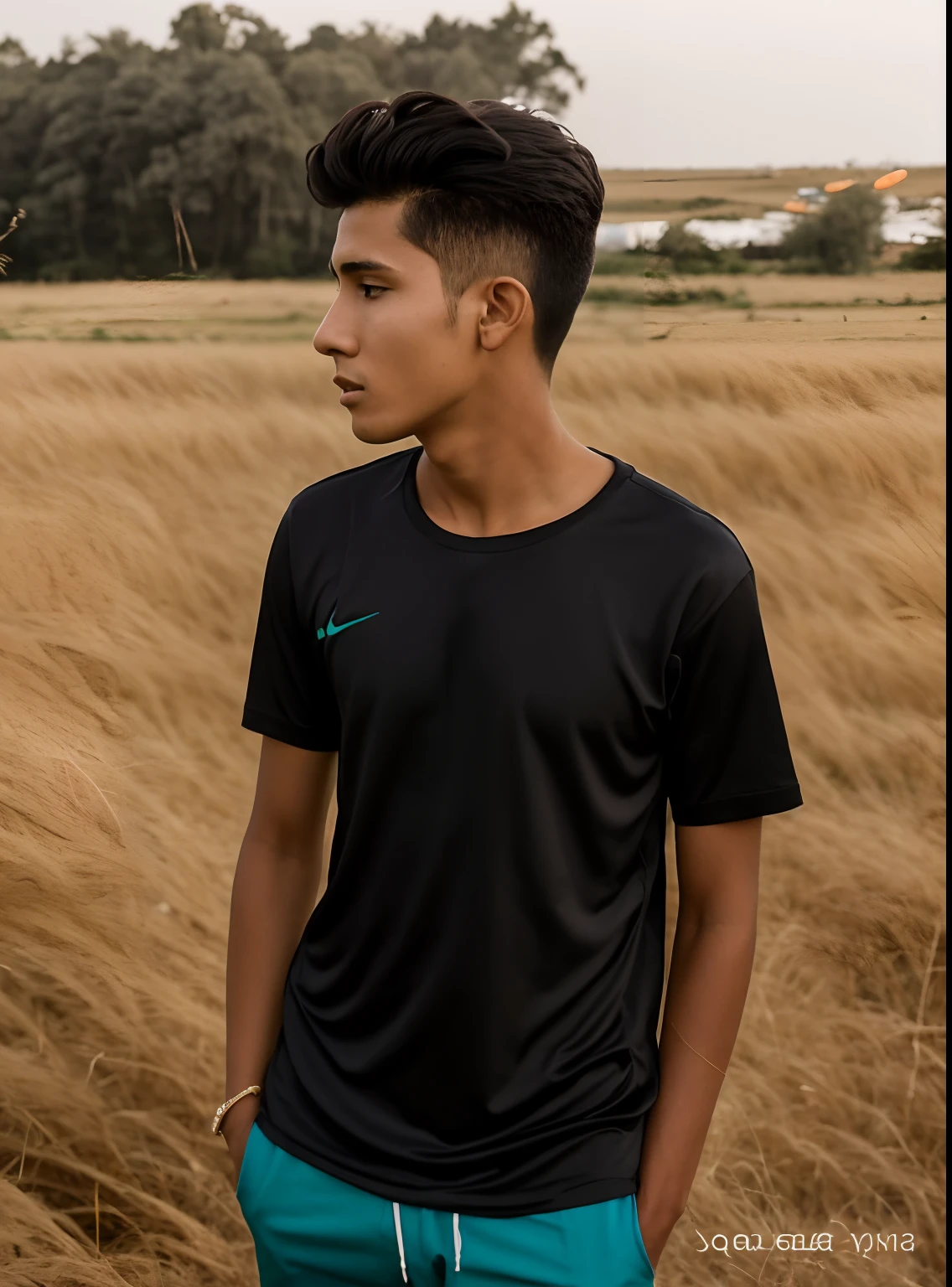 there is a young man standing in a field with a frisbee, mohamed chahin, nivanh chanthara, riyahd cassiem, thawan duchanee, potrait, ayan nag, around 1 9 years old, very very low quality picture, profile shot, front profile!!!!, real ungine, protrait, khyzyl saleem