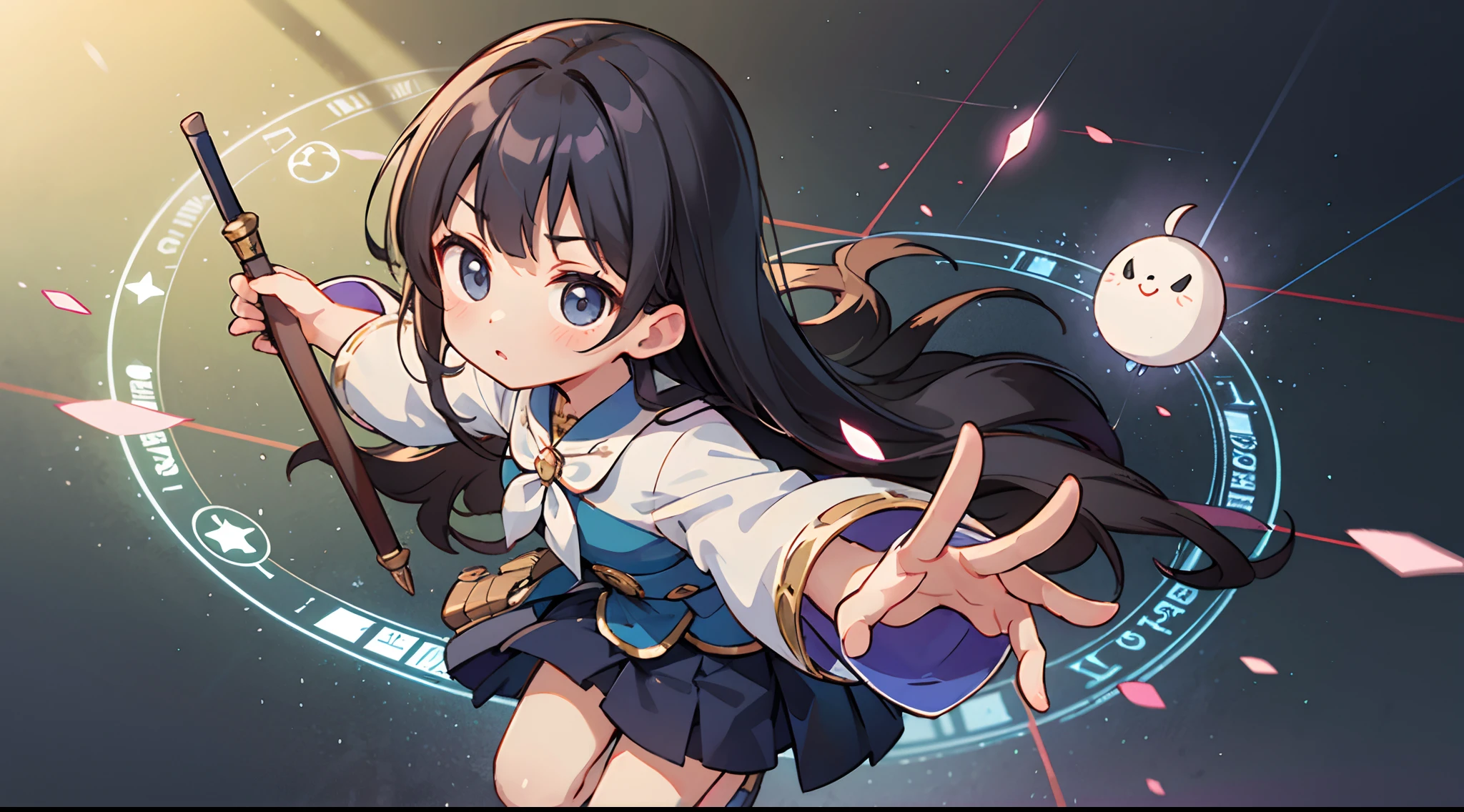 Woman with weapon coming out of body、kawaii、A magic circle appeared overhead and at your feet.、