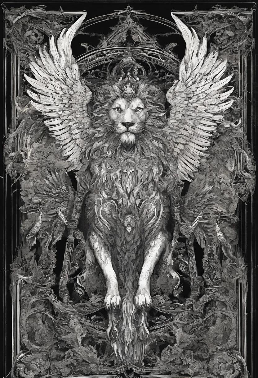 seraphim with four faces on one head, one of a lion, one of an eagle, one of a man, one of a bull
