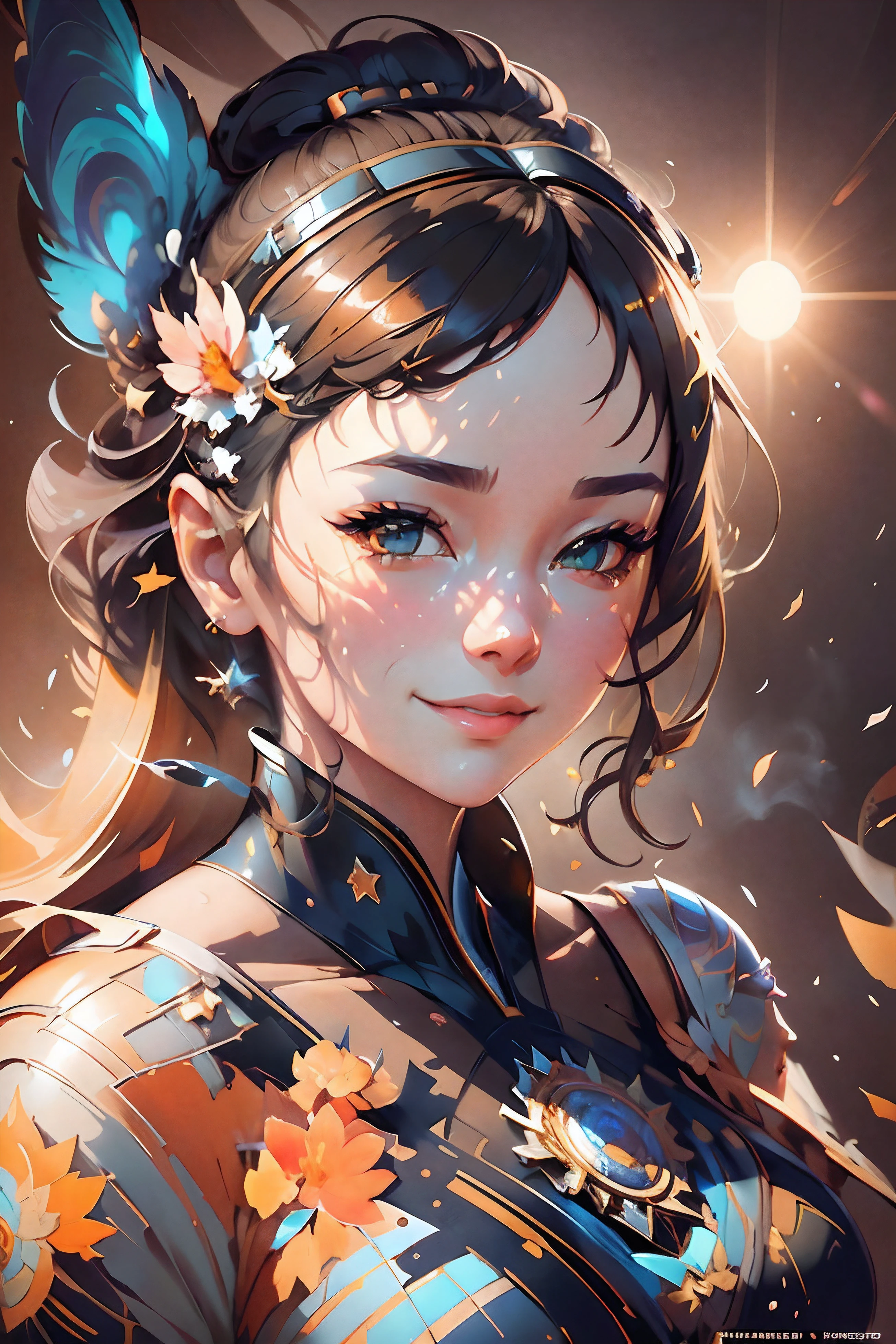 a potrait of a woman with a smile on her face, stanley artgerm lau, realistically shaded, photoreal, the girl and the sun, a beautiful teen-aged girl, clean image, pastel artwork, highly detailed, smoky background,superior high quality