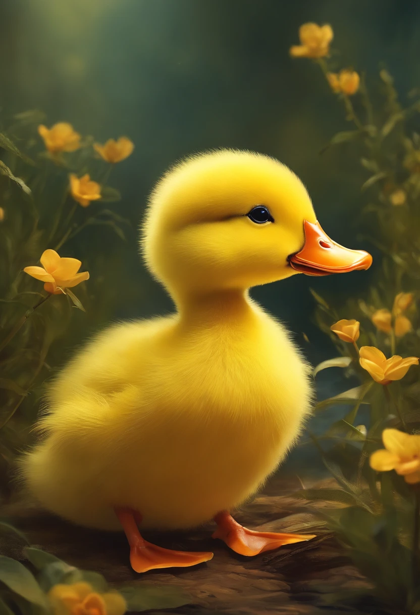 A cute little yellow duck,illustratio,layout,poster for,painting of a
