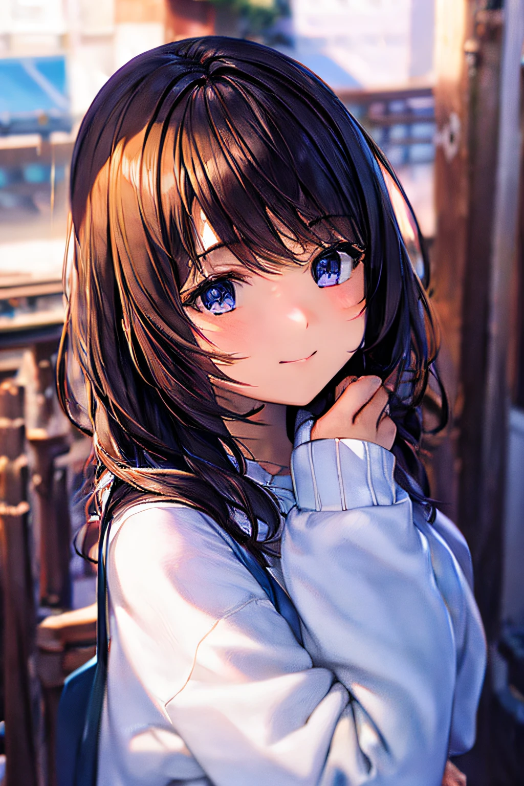 The best quality illustrations、One girl in anime、White sweater、Moe Sleeve、There is a village frame pure