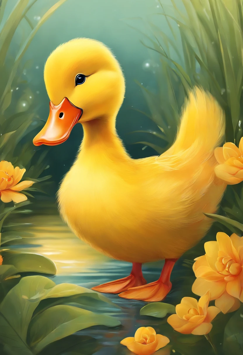 A cute little yellow duck,illustratio,Flat painting,handpainted,