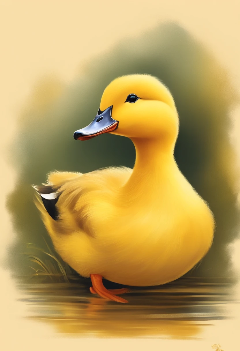 A cute little yellow duck，illustratio，Flat painting，handpainted，