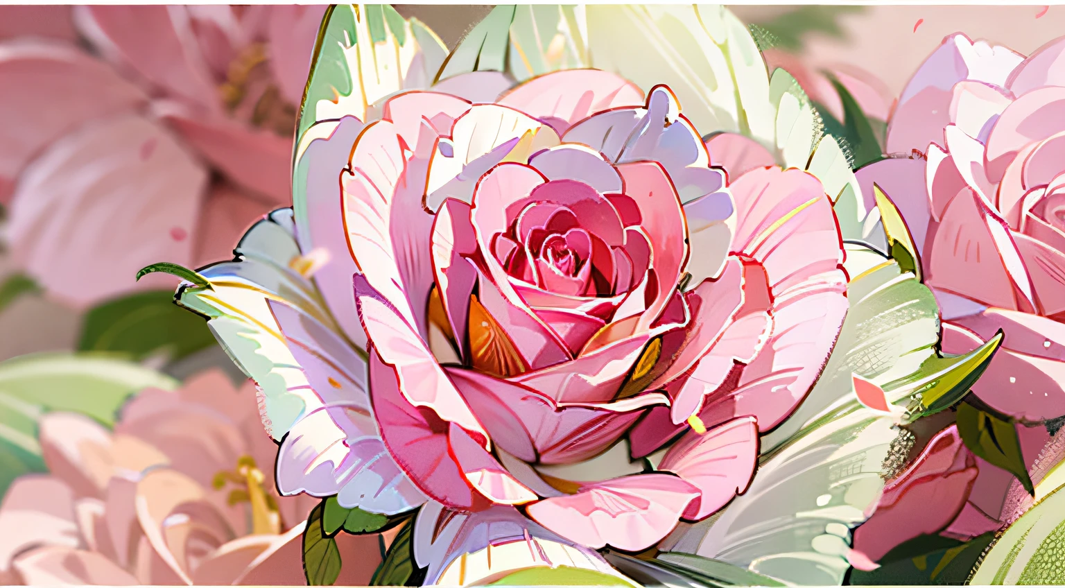 Close up of 1 pink rose,独奏,High-precision image quality,Rose picture on delicate white background。Roses bloom to us in pictures,The details of the petals are exquisite and gorgeous,Intricate details make the flowers look more delicate。Enhance the details of rose stems and flowers,Make the picture more perfect,Pink rose close-up,There are no black edges on the edges。