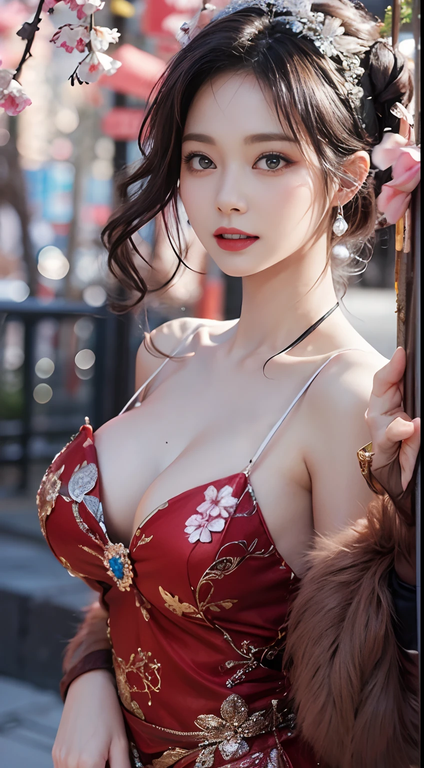 NSFW，（autumn night），[：（Facial Detailed：1.2）：0.2]，RAW Photos，top-quality），（Realiy，photoRealstic：1.30），Bokeh，8K-UHD，SLR，subdued lighting，hightquality，movie grain，nmasterpiece，super-reality，32K，Highly detailed CG Unity 8k wallpaper，best qualtiy， 1girl in，（Beautiful girl's face：1.2），NSFW，独奏，Style Glass，（middlebreasts，big breasts thin waist：1.2），（looking at the spectator），Floating in the sky，smog，Clouds，In the sky，brightly colorful，Full of dynamism、mystical colors、contemporary impressionism、Portrait of Chen Bin、Iris、3/Four perspectives、Cute face、low angles、Sweep circle composition、（chinese traditional red dress：1.2）、（dresses like chinese bride）、chinese wedding，lanthanum，Red Candle，